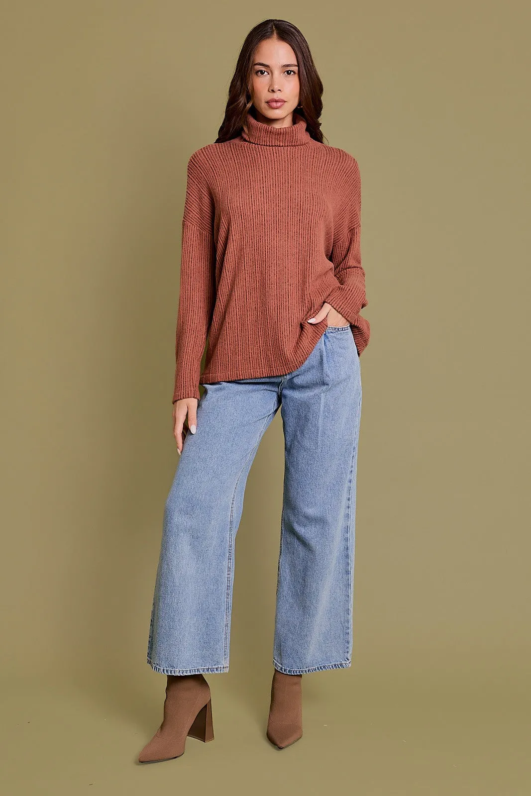 Rust Ribbed Turtle Neck Long Sleeve Top sold by Pinkblush product image thumbnail 5