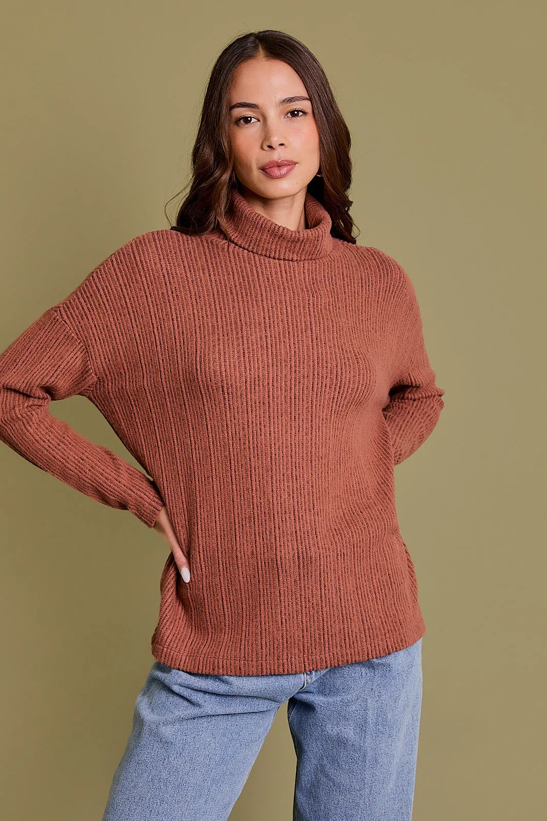 Rust Ribbed Turtle Neck Long Sleeve Top sold by Pinkblush product image thumbnail 2