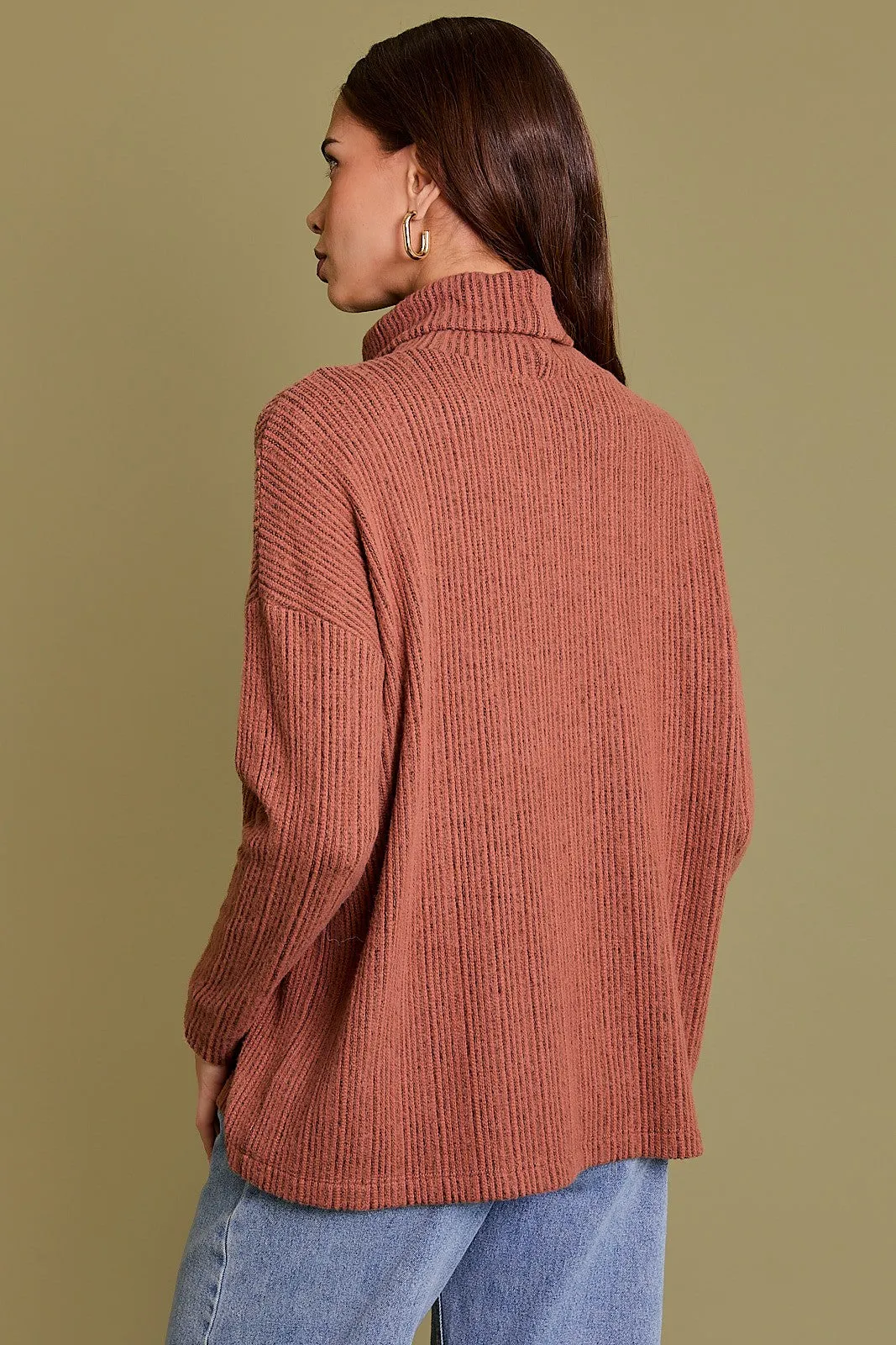 Rust Ribbed Turtle Neck Long Sleeve Top sold by Pinkblush product image thumbnail 4