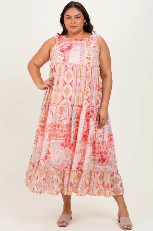 Peach Abstract Printed Plus Maxi Dress sold by Pinkblush