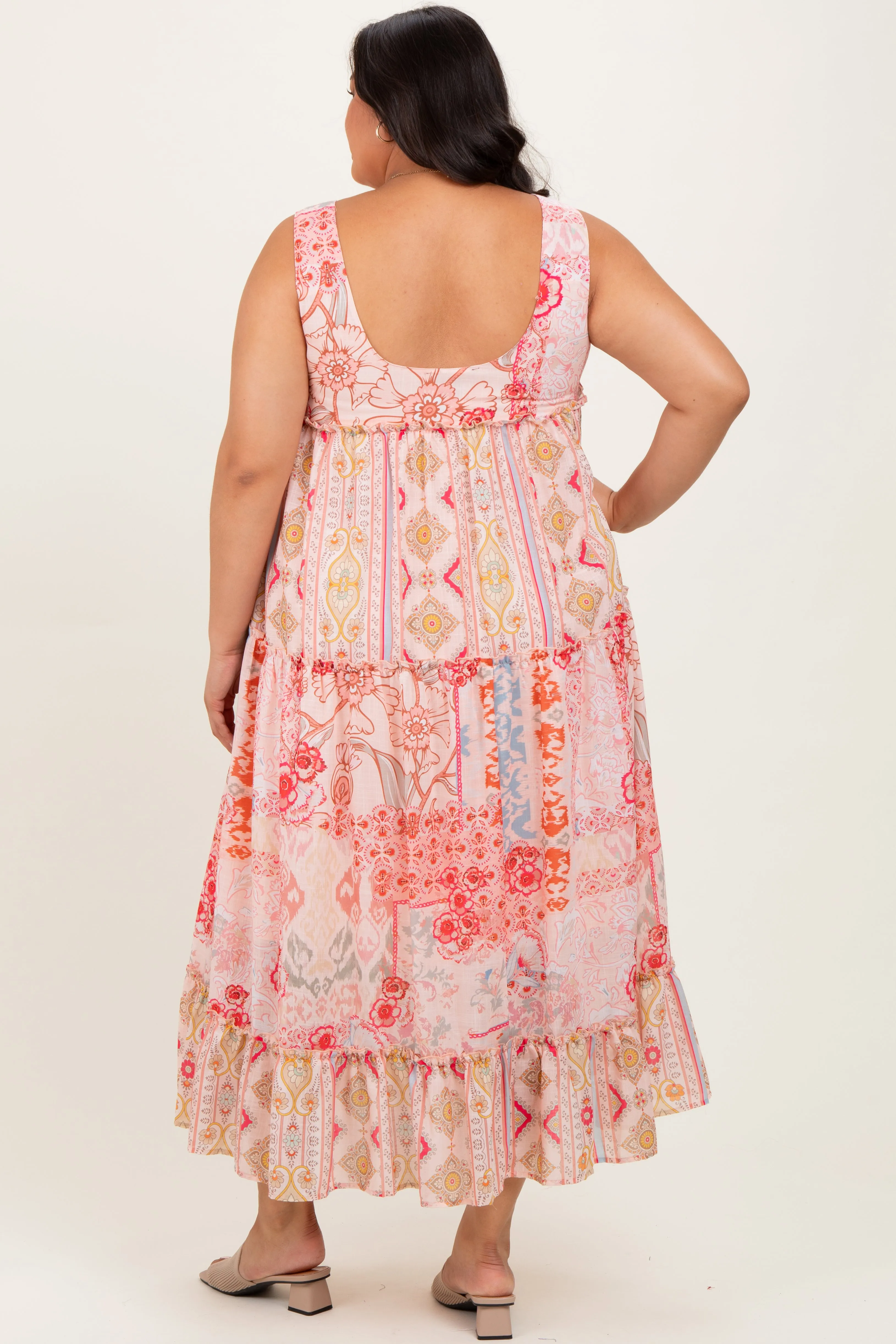 Peach Abstract Printed Plus Maxi Dress sold by Pinkblush product image thumbnail 3