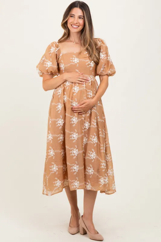 Mocha Textured Maternity Midi Dress sold by Pinkblush