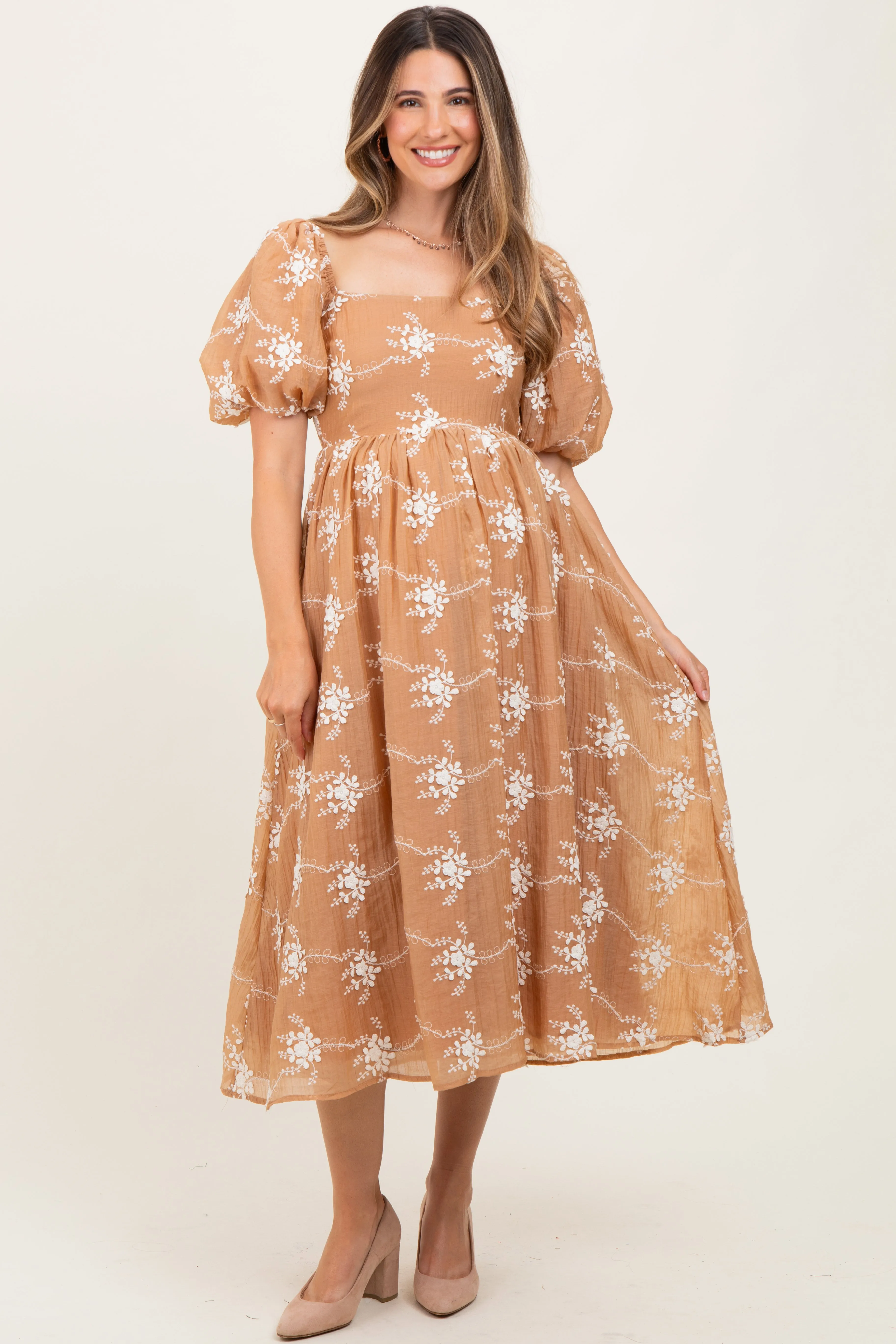 Mocha Textured Maternity Midi Dress sold by Pinkblush product image thumbnail 2