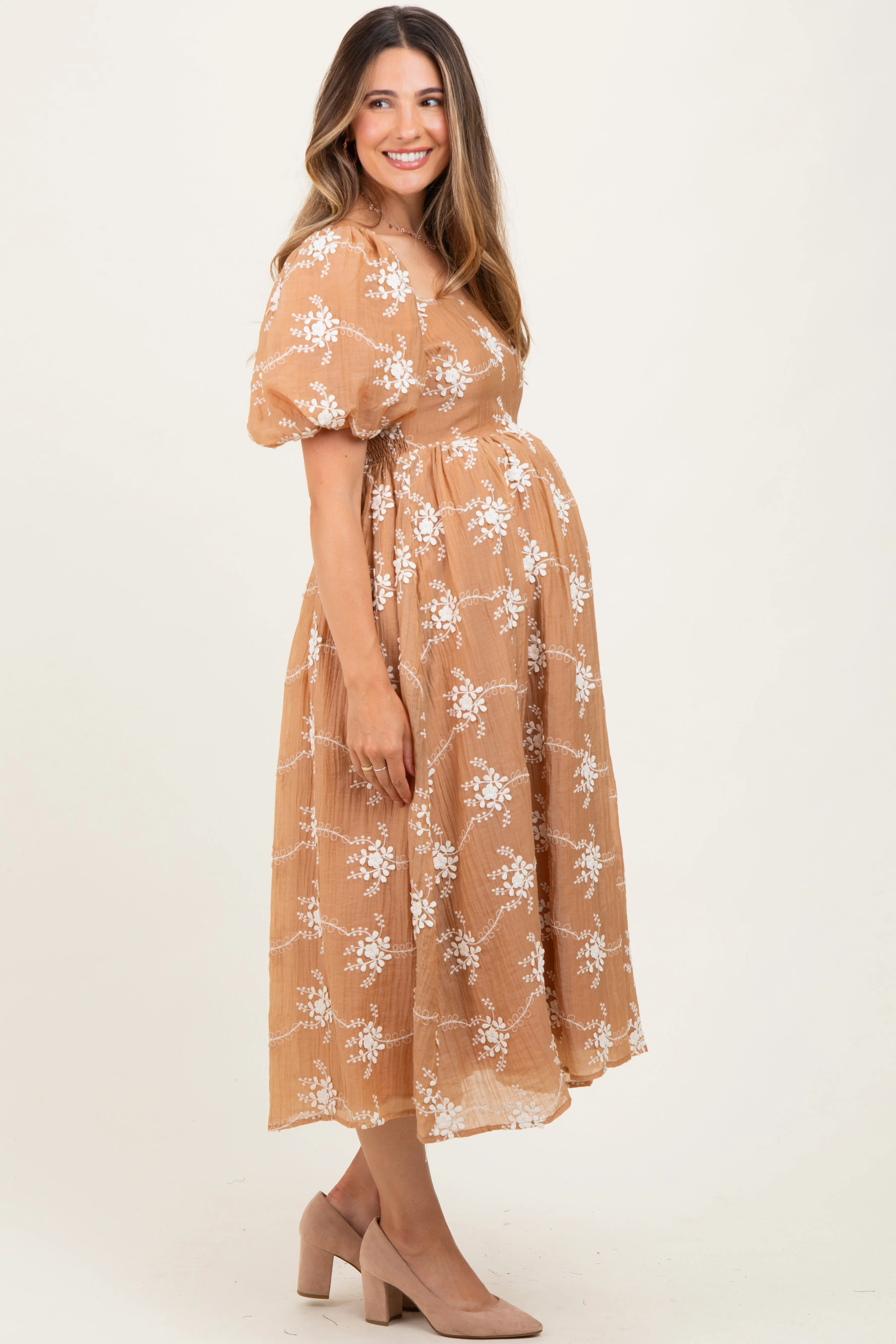 Mocha Textured Maternity Midi Dress sold by Pinkblush product image thumbnail 3