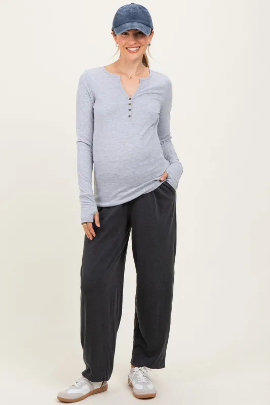Black Mineral Wash Pleated Maternity Lounge Pants sold by Pinkblush