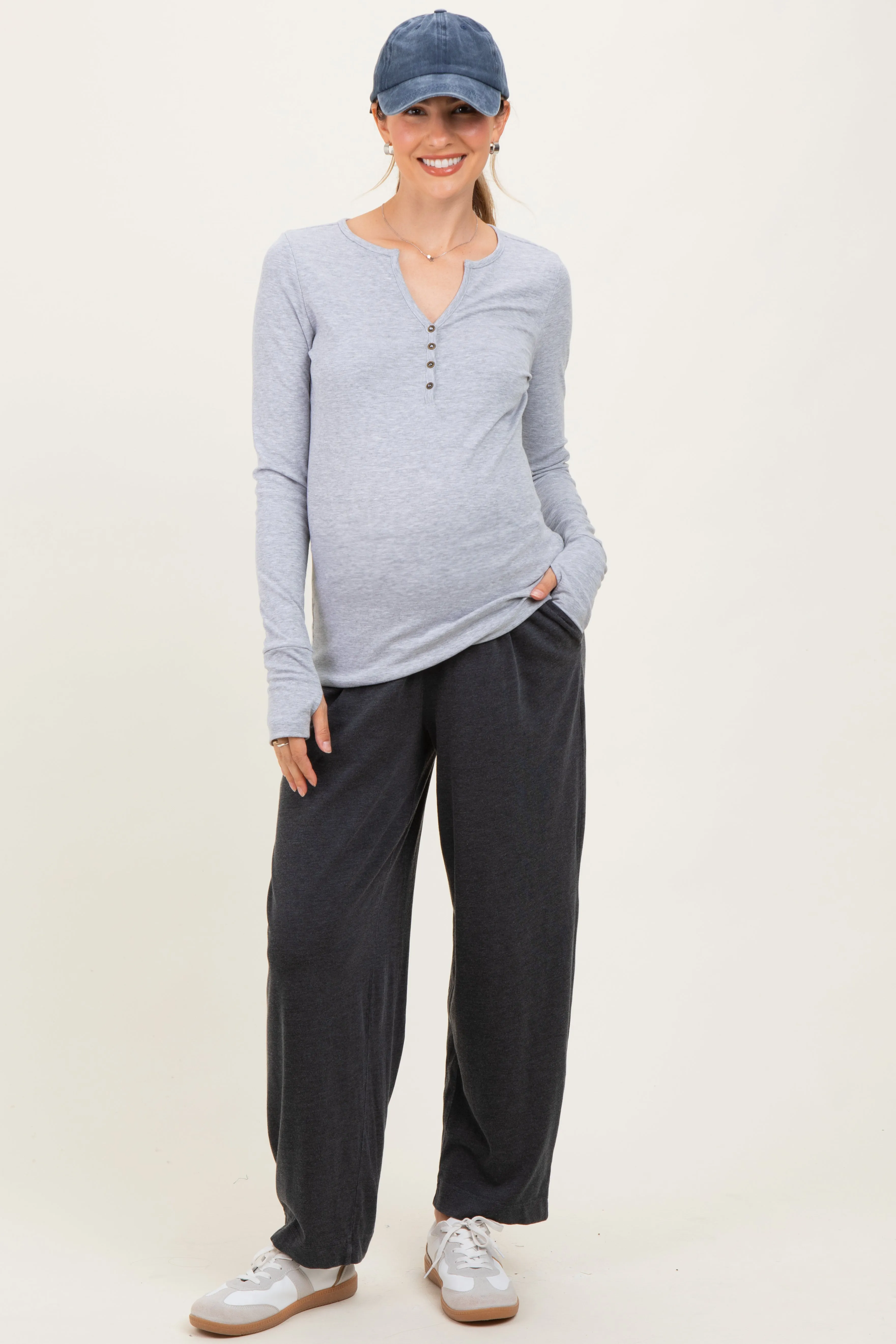 Black Mineral Wash Pleated Maternity Lounge Pants sold by Pinkblush