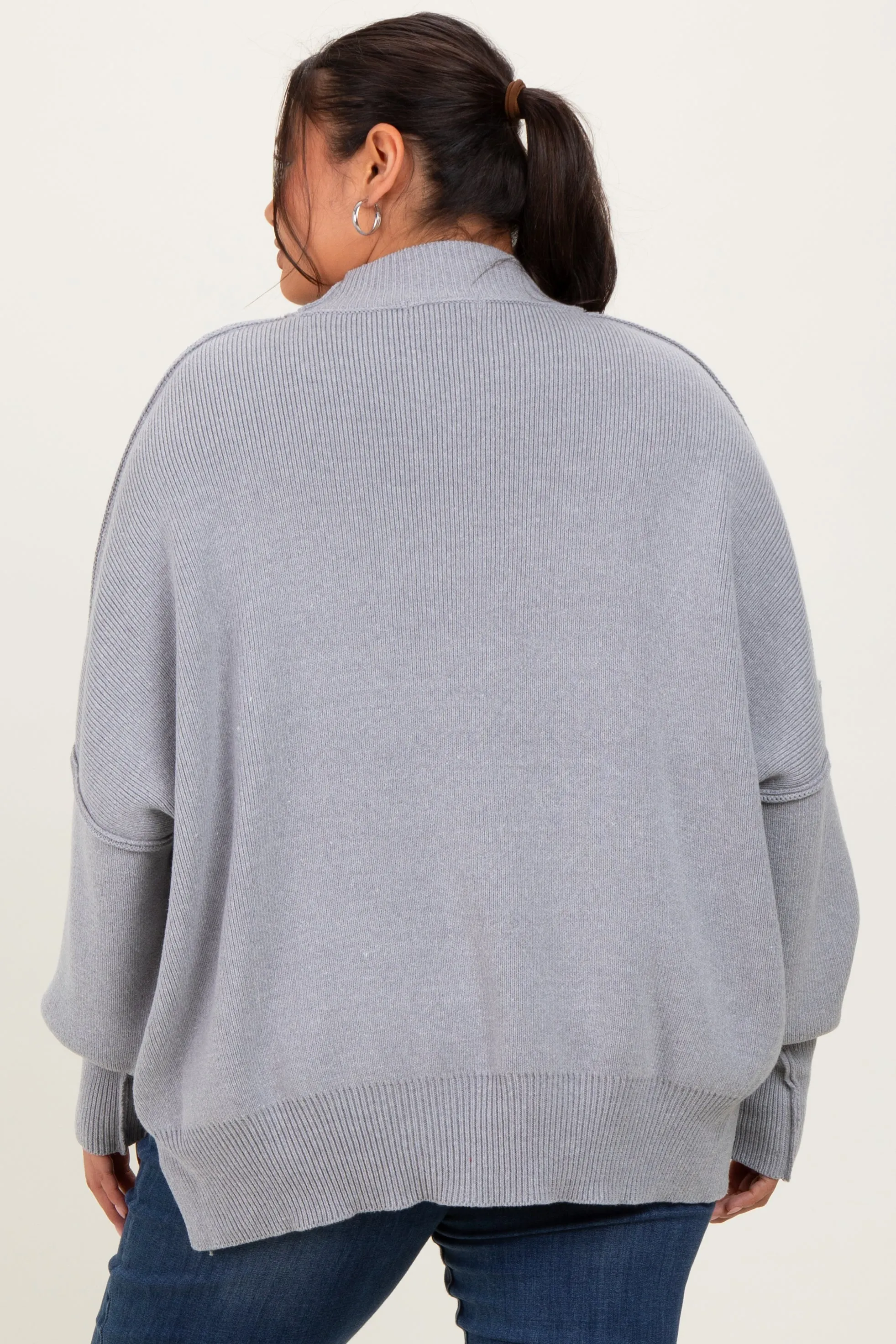 Heather Grey Mock Neck Exposed Seam Sweater sold by Pinkblush product image thumbnail 3