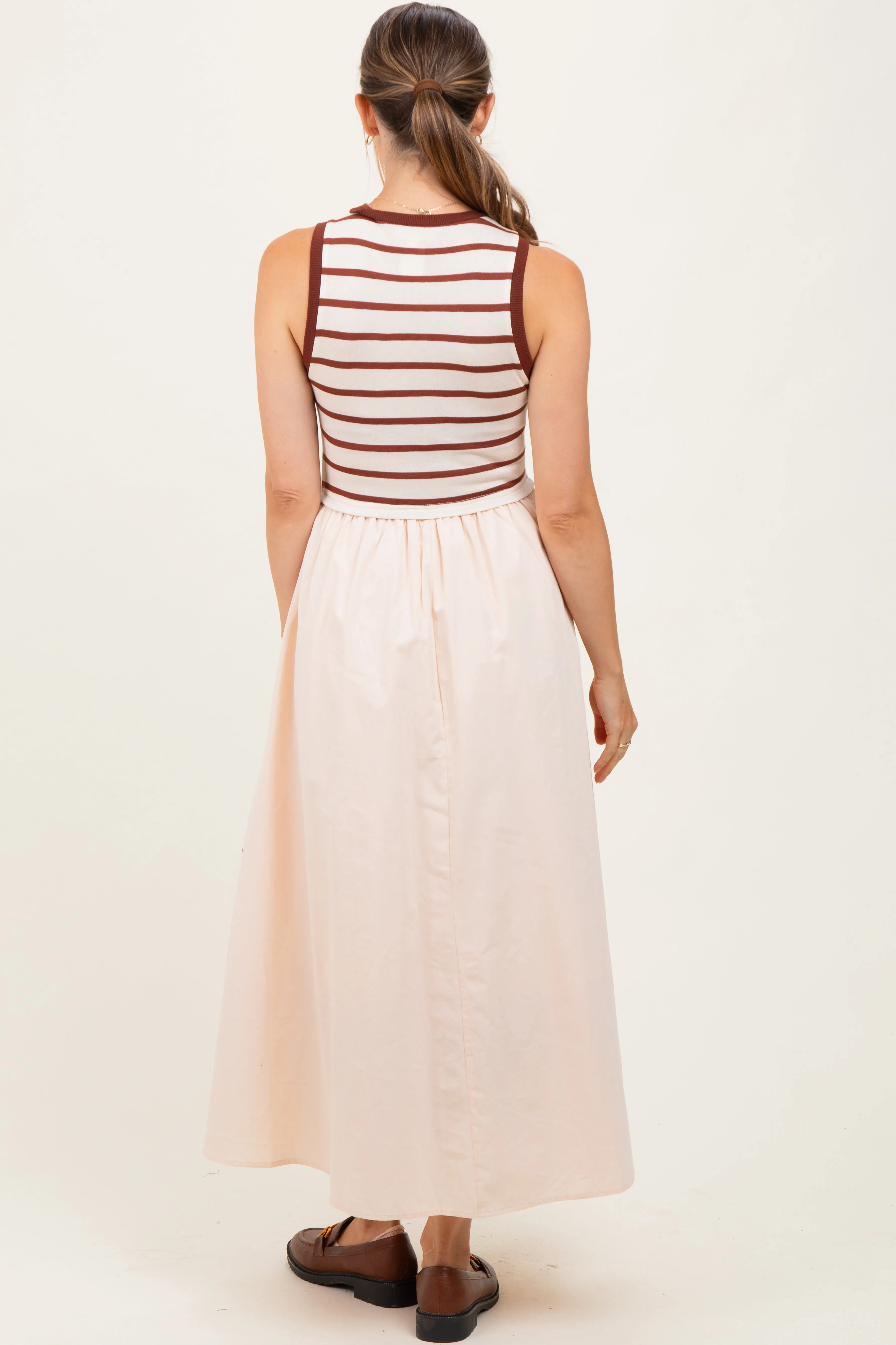 Cream Contrast Striped Bodice Sleeveless Maternity Maxi Dress sold by Pinkblush product image thumbnail 4