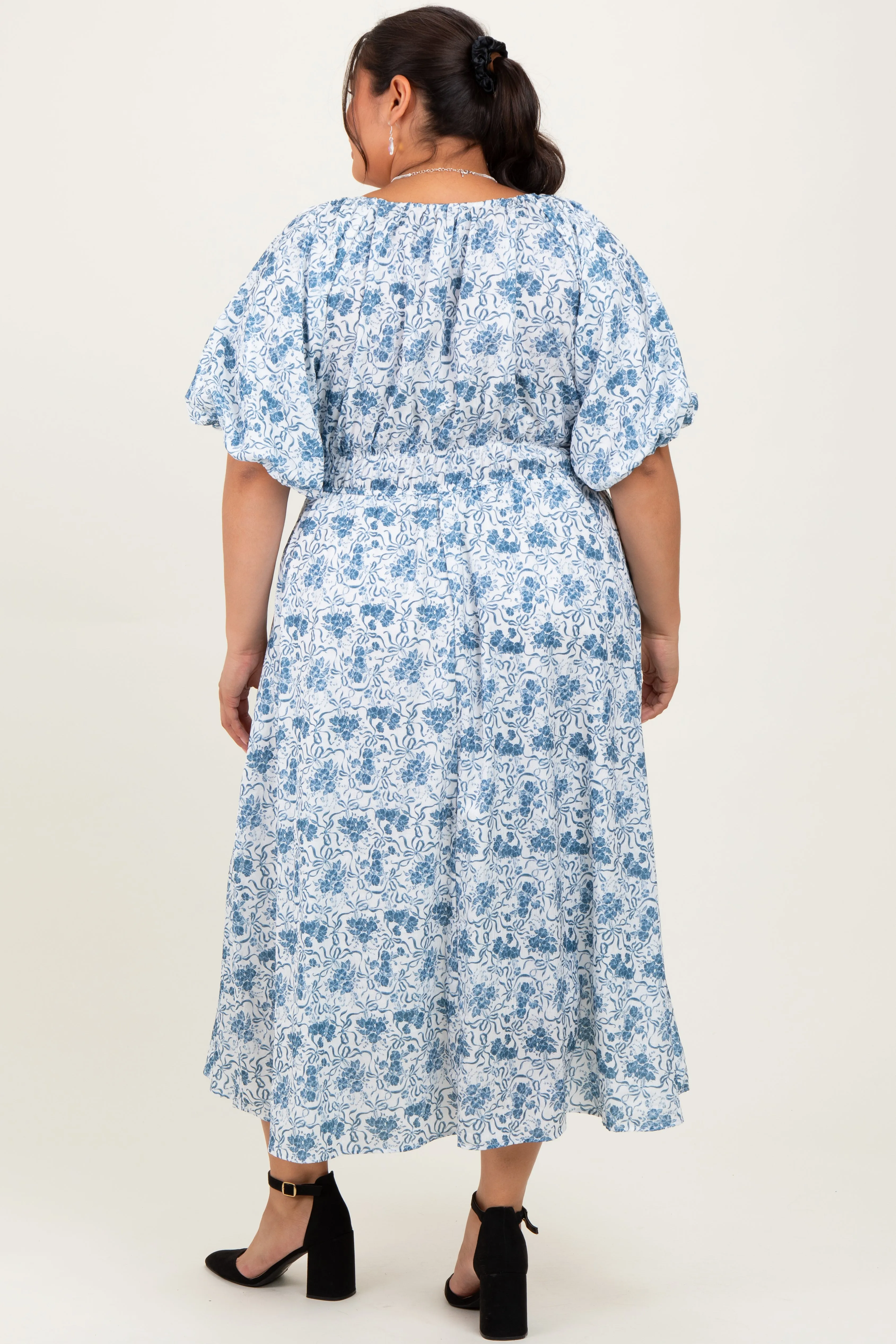 Blue Multi Printed Floral Bubble Sleeve Plus Maxi Dress sold by Pinkblush product image thumbnail 3