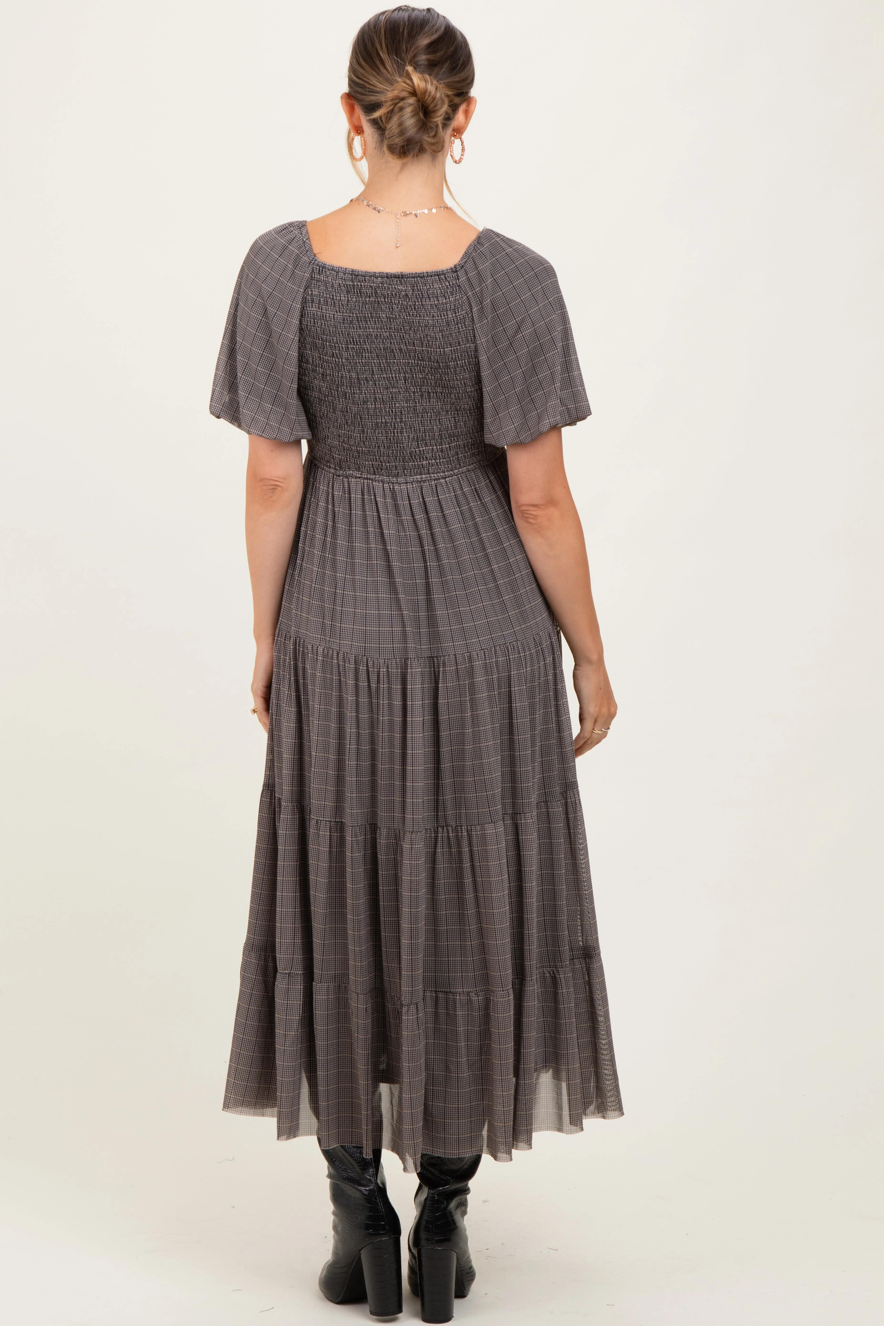 Black Plaid Mesh Tiered Maternity Maxi Dress sold by Pinkblush product image thumbnail 3