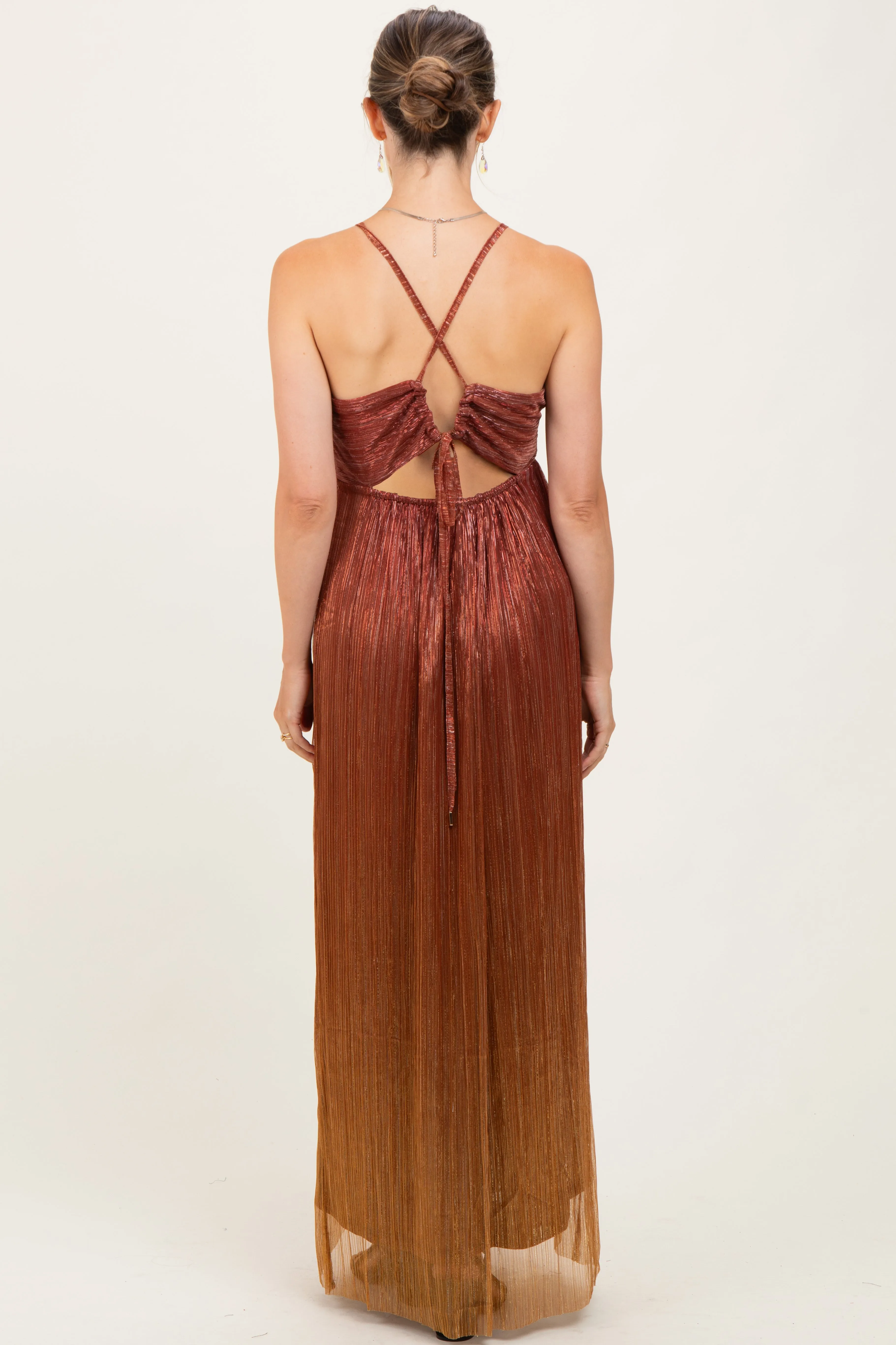 Rust Shimmer Open Tie Back Maternity Maxi Dress sold by Pinkblush product image thumbnail 4