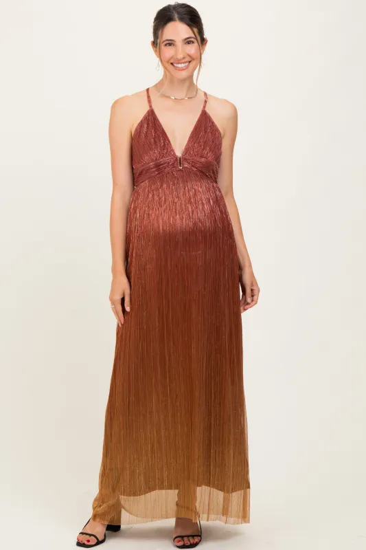 Rust Shimmer Open Tie Back Maternity Maxi Dress sold by Pinkblush
