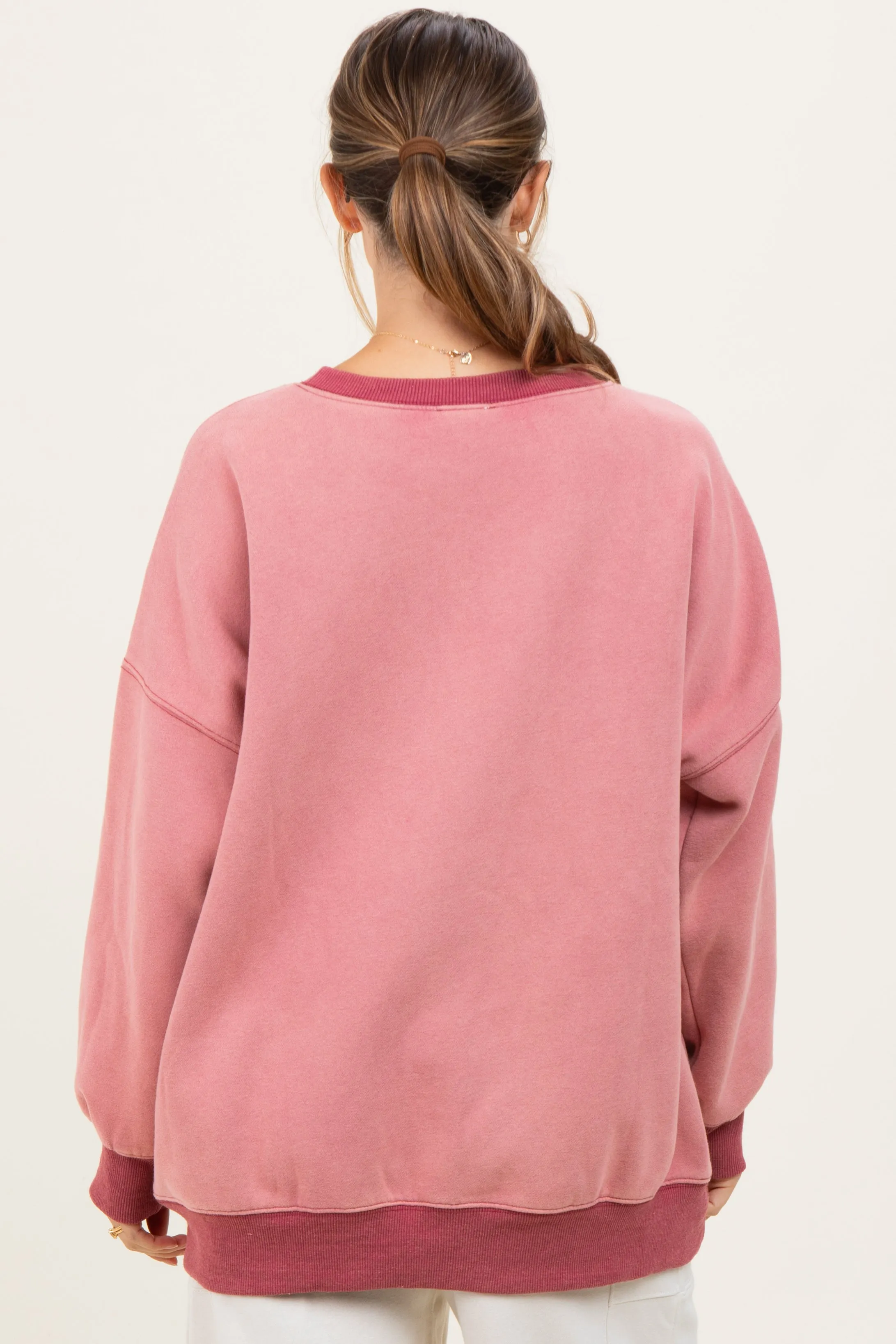Mauve Fleece Oversized Contrast Trim Maternity Sweatshirt sold by Pinkblush product image thumbnail 2