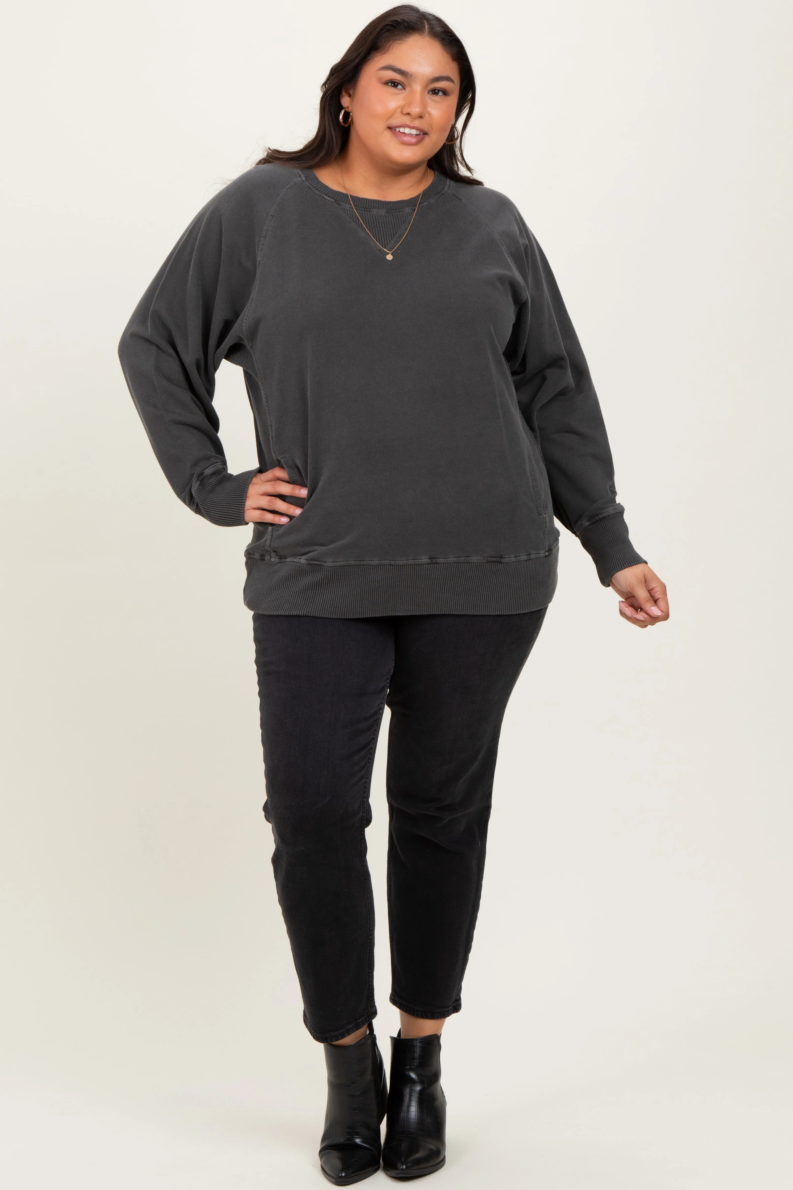 Charcoal Vintage Wash French Terry Plus Pullover sold by Pinkblush product image thumbnail 2