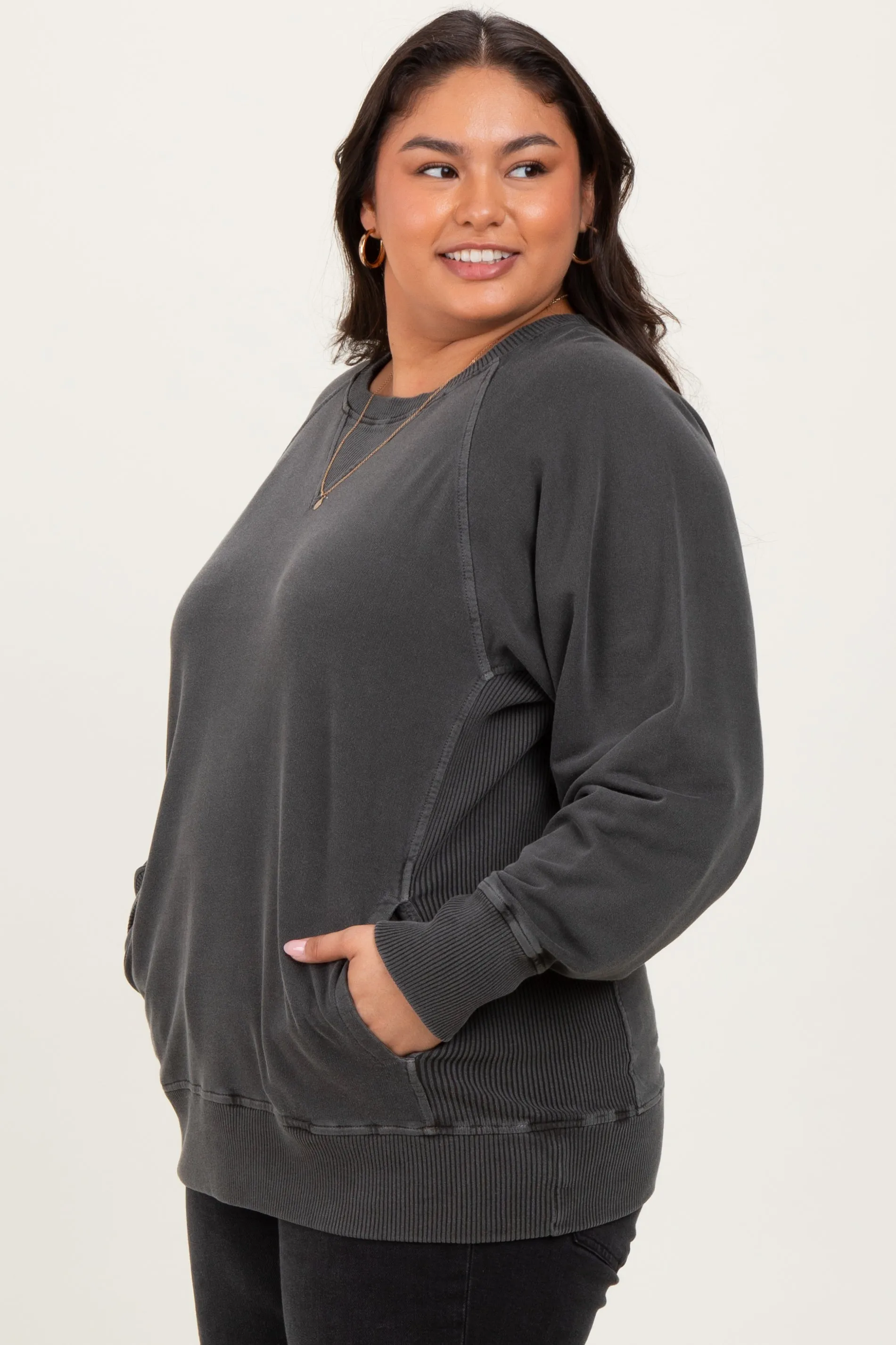 Charcoal Vintage Wash French Terry Plus Pullover sold by Pinkblush product image thumbnail 3