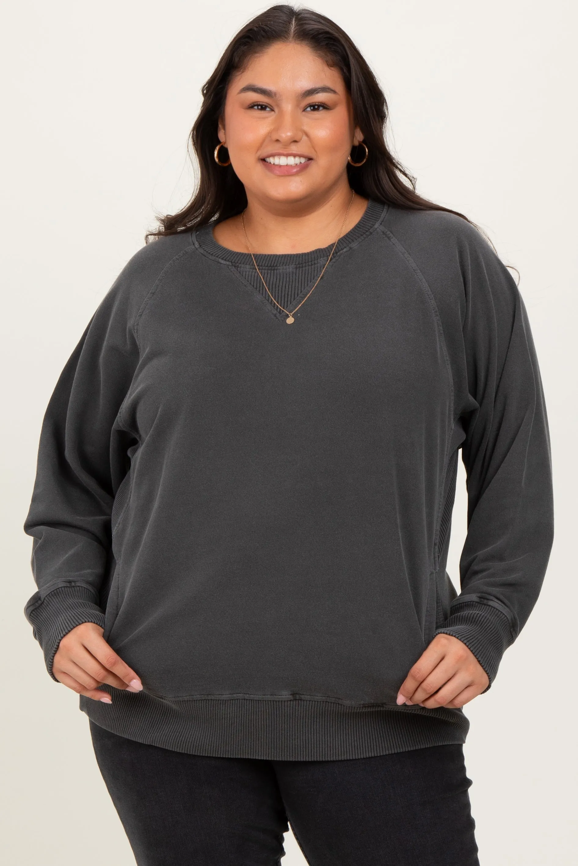 Charcoal Vintage Wash French Terry Plus Pullover sold by Pinkblush