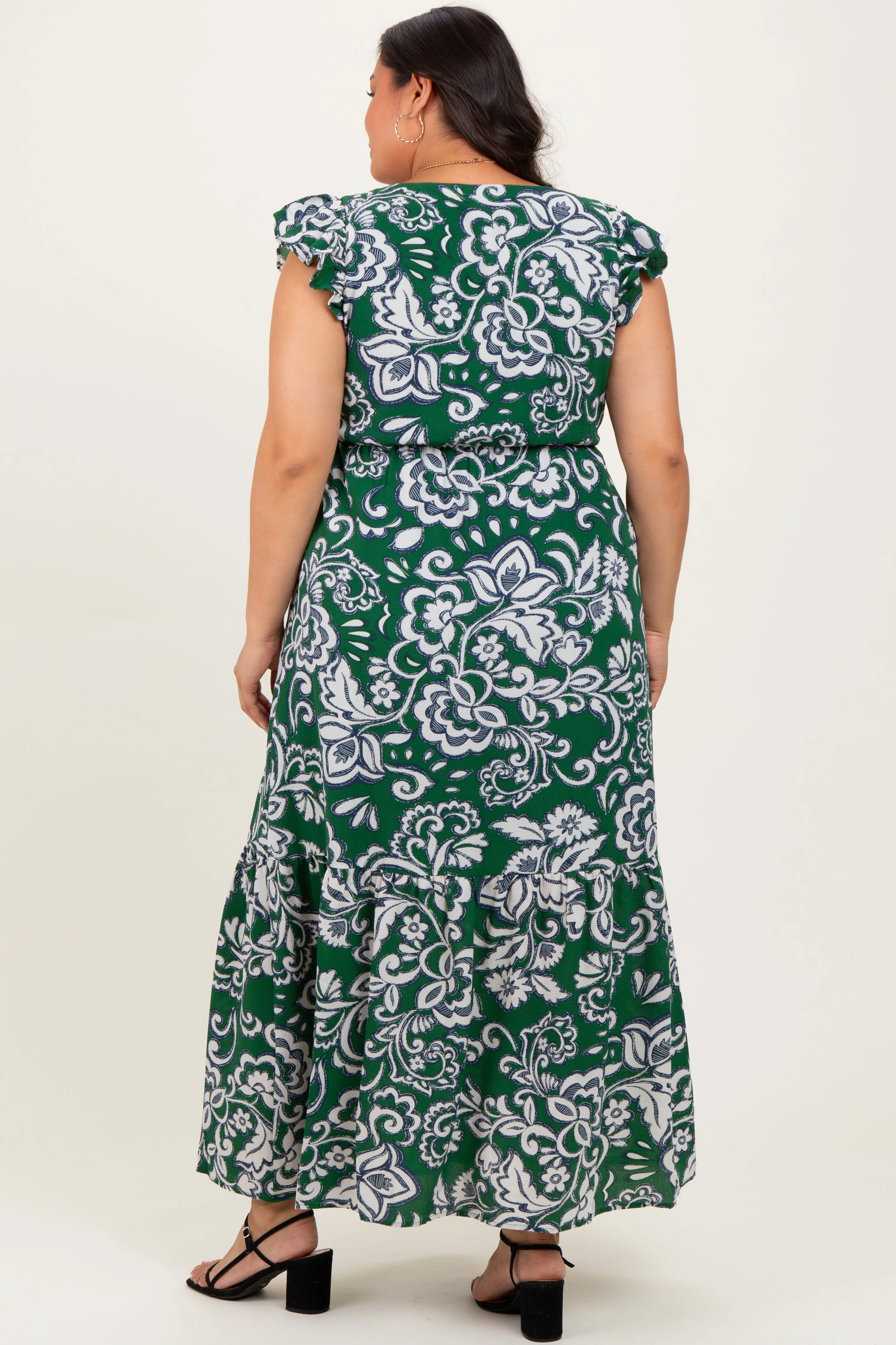 Cream-Green Floral Button Down Plus Maxi Dress sold by Pinkblush product image thumbnail 3