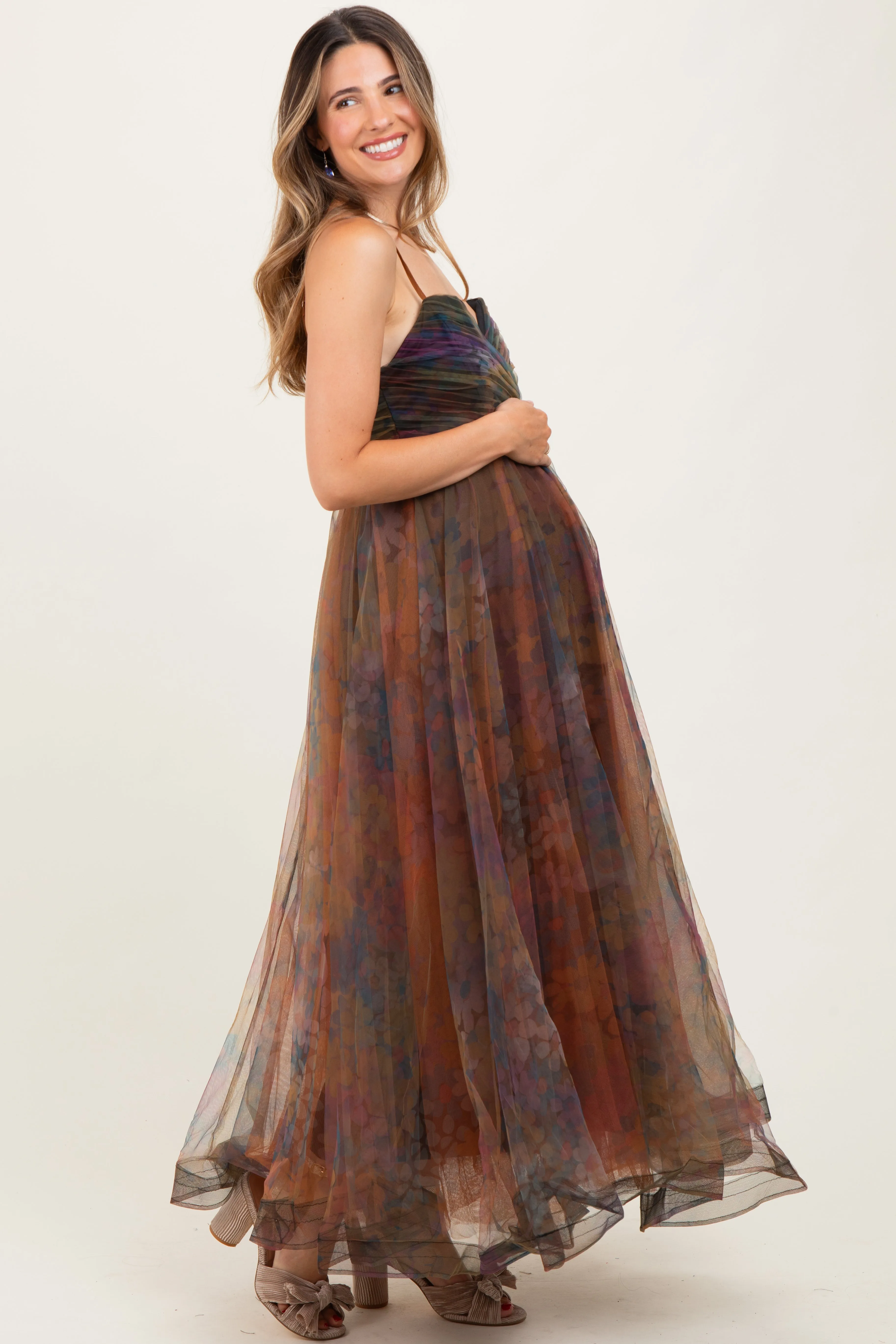 Multi Color Floral Mesh Tulle Overlay Maternity Maxi Dress sold by Pinkblush product image thumbnail 3