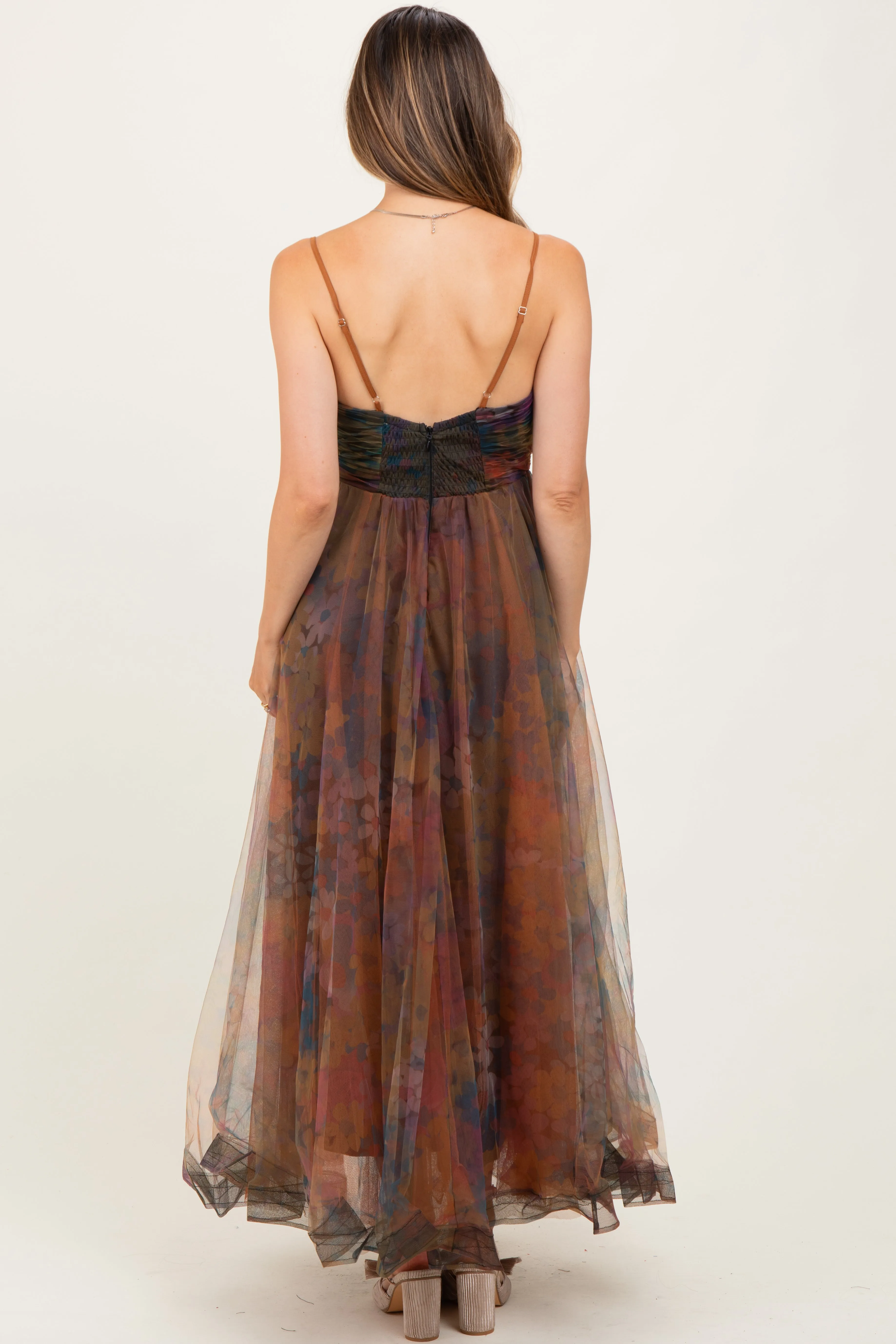 Multi Color Floral Mesh Tulle Overlay Maternity Maxi Dress sold by Pinkblush product image thumbnail 4