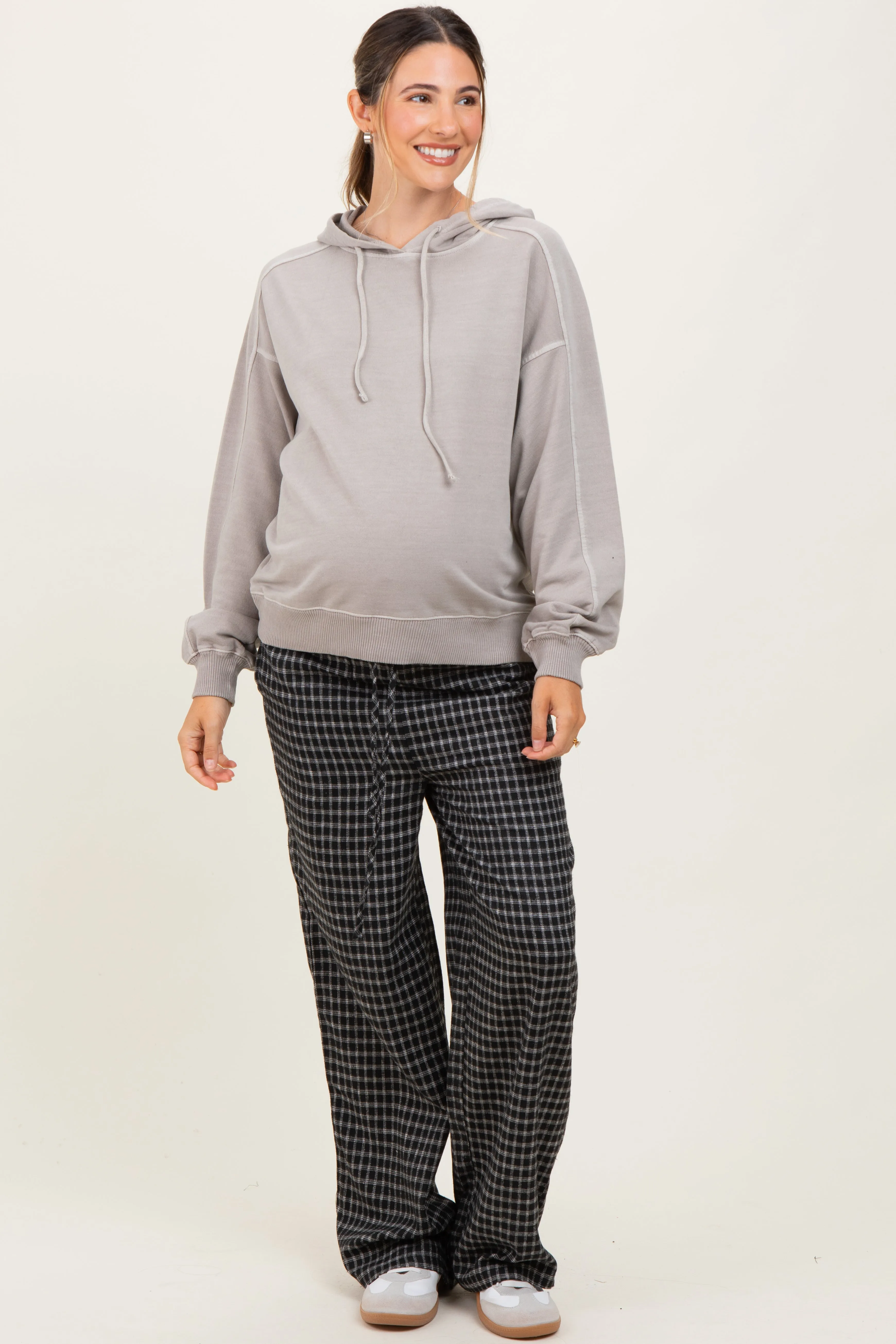 Beige French Terry Hooded Maternity Sweatshirt sold by Pinkblush product image thumbnail 2