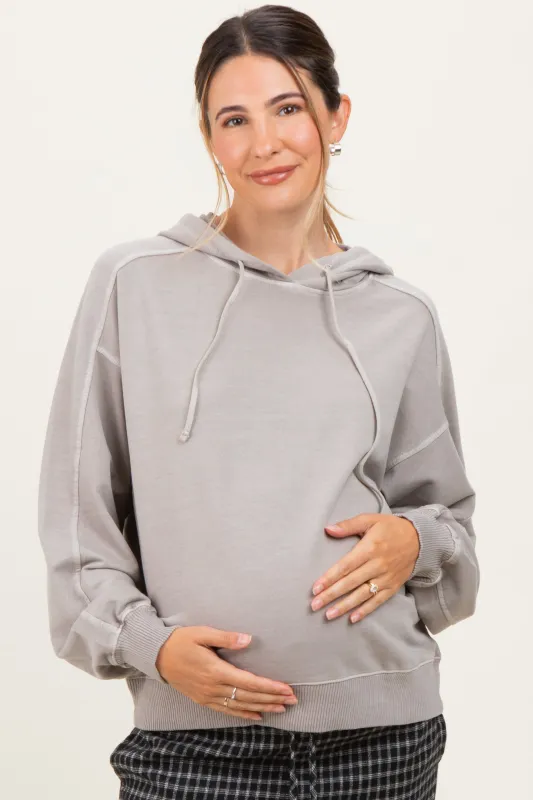 Beige French Terry Hooded Maternity Sweatshirt sold by Pinkblush