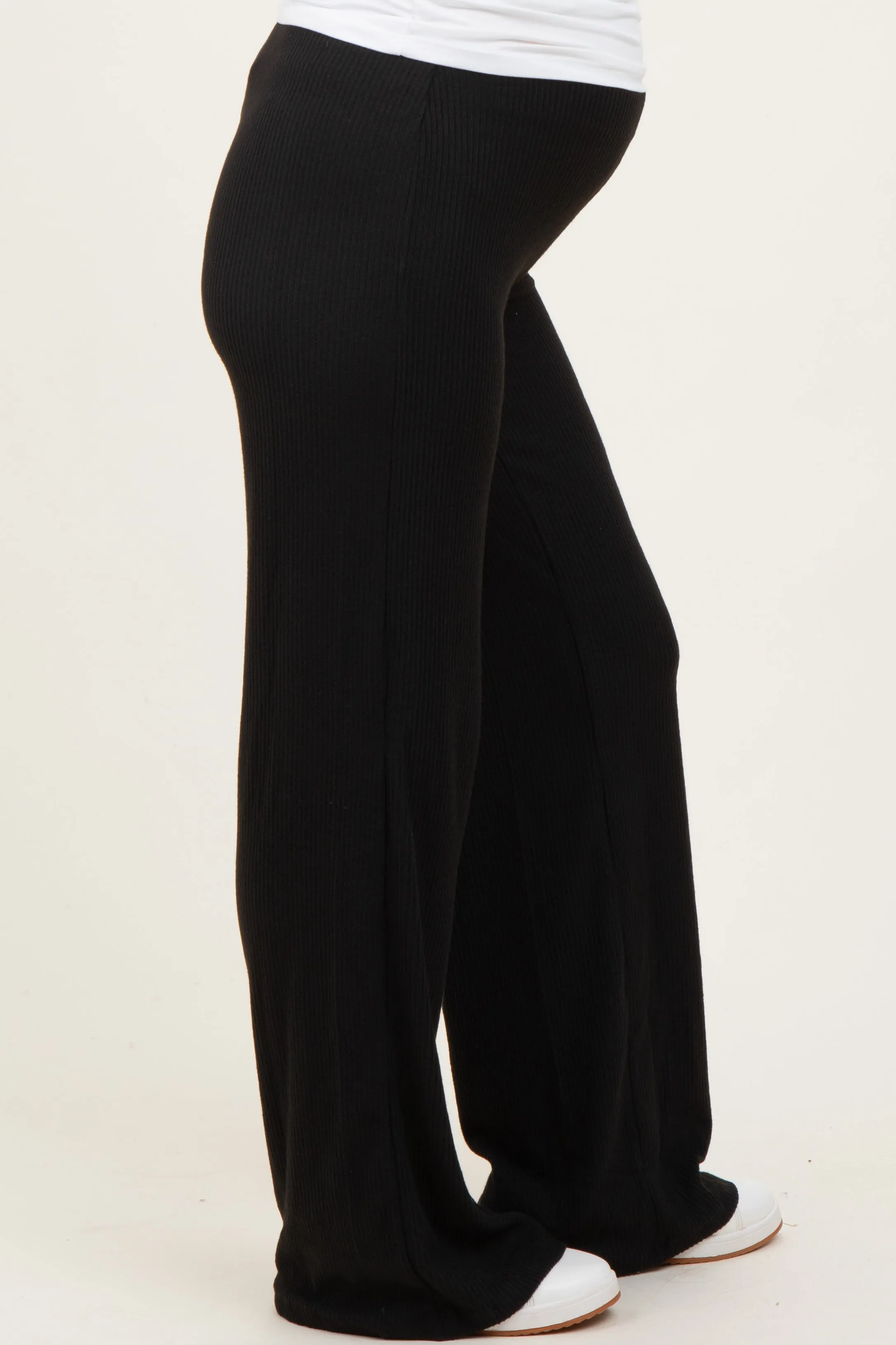 Black Brushed Knit Flare Leg Maternity Pants sold by Pinkblush product image thumbnail 5