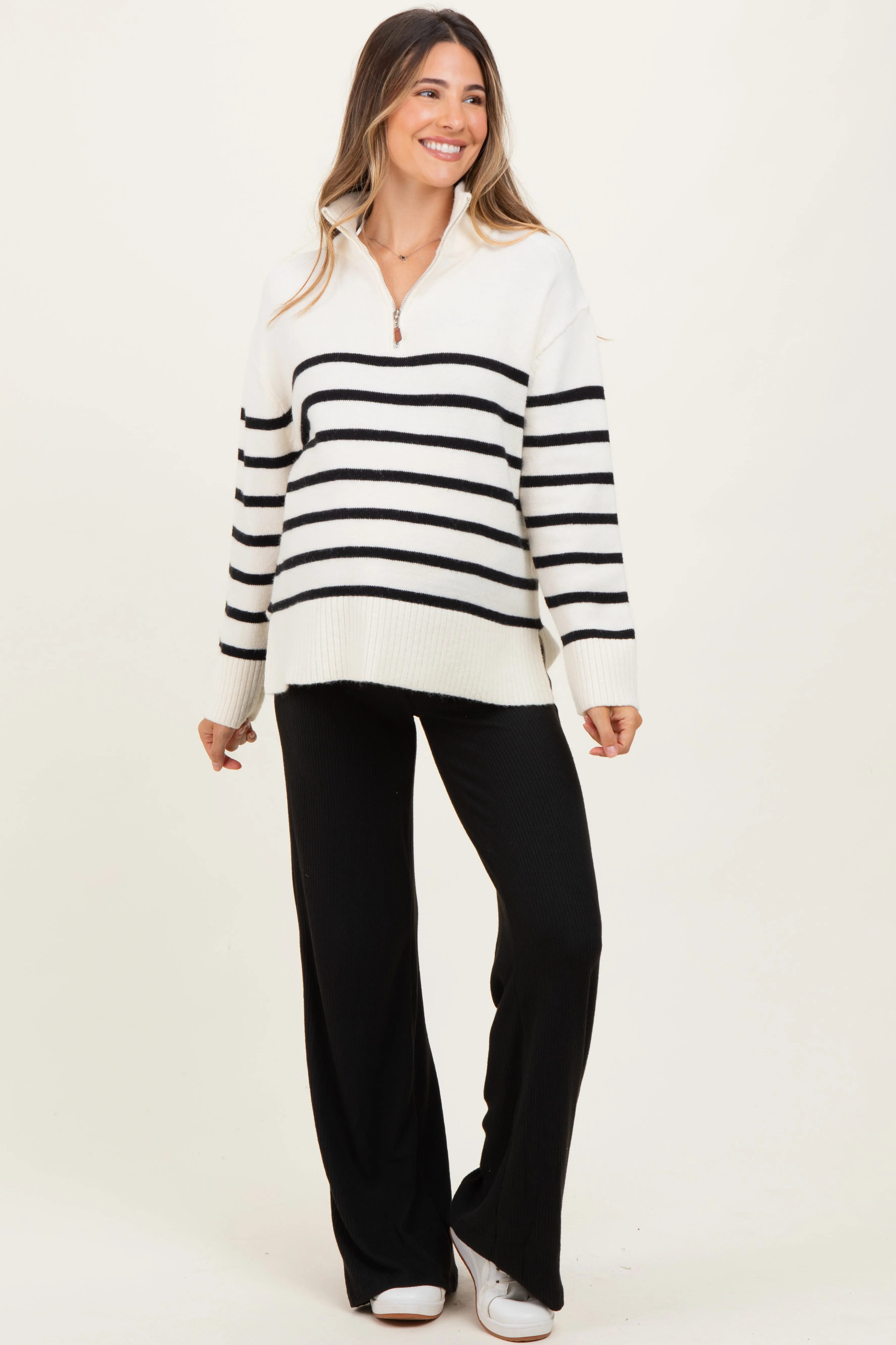 Black Brushed Knit Flare Leg Maternity Pants sold by Pinkblush product image thumbnail 2