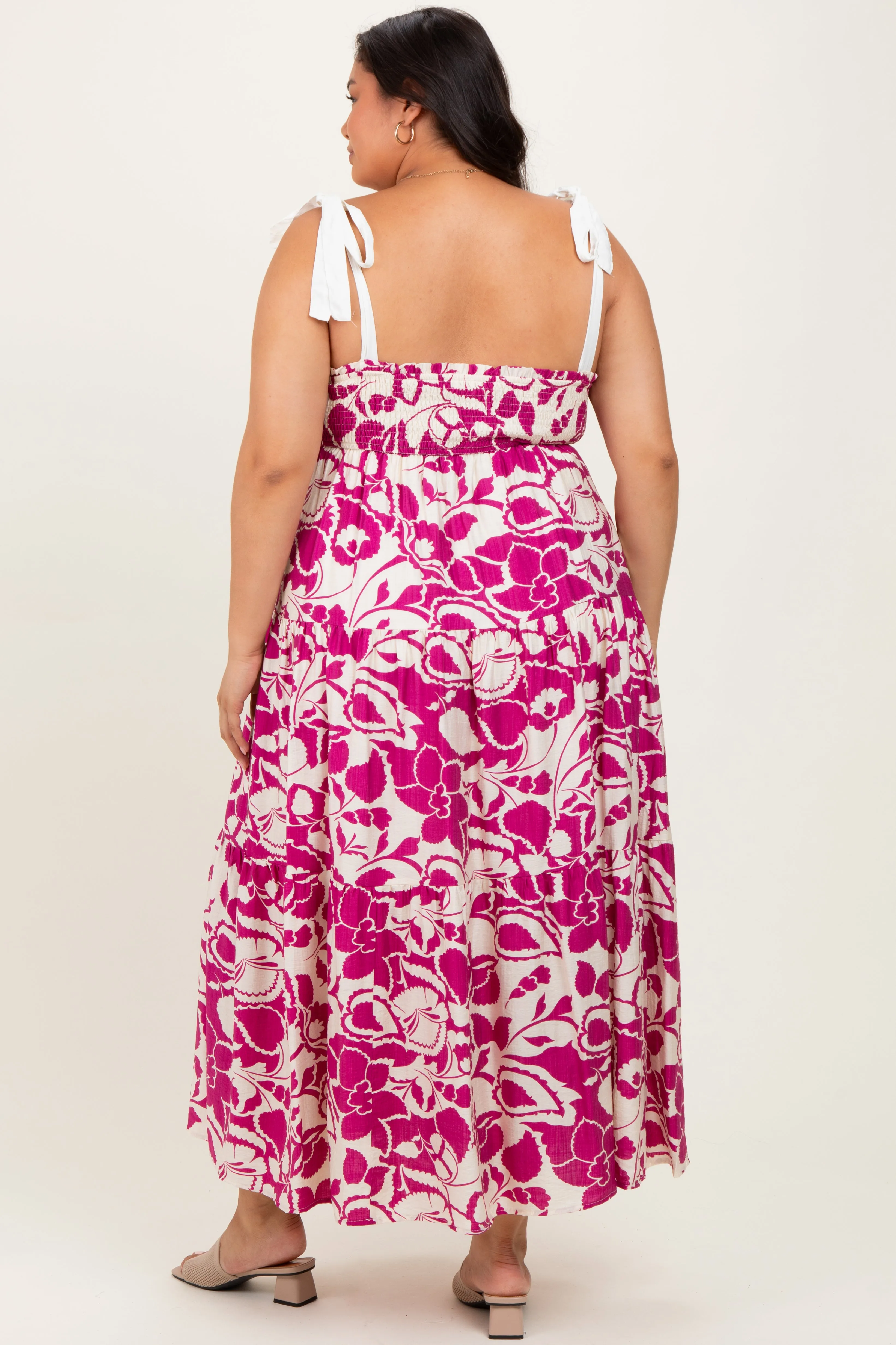 Fuchsia Floral Print Smocked Plus Maxi Dress sold by Pinkblush product image thumbnail 4