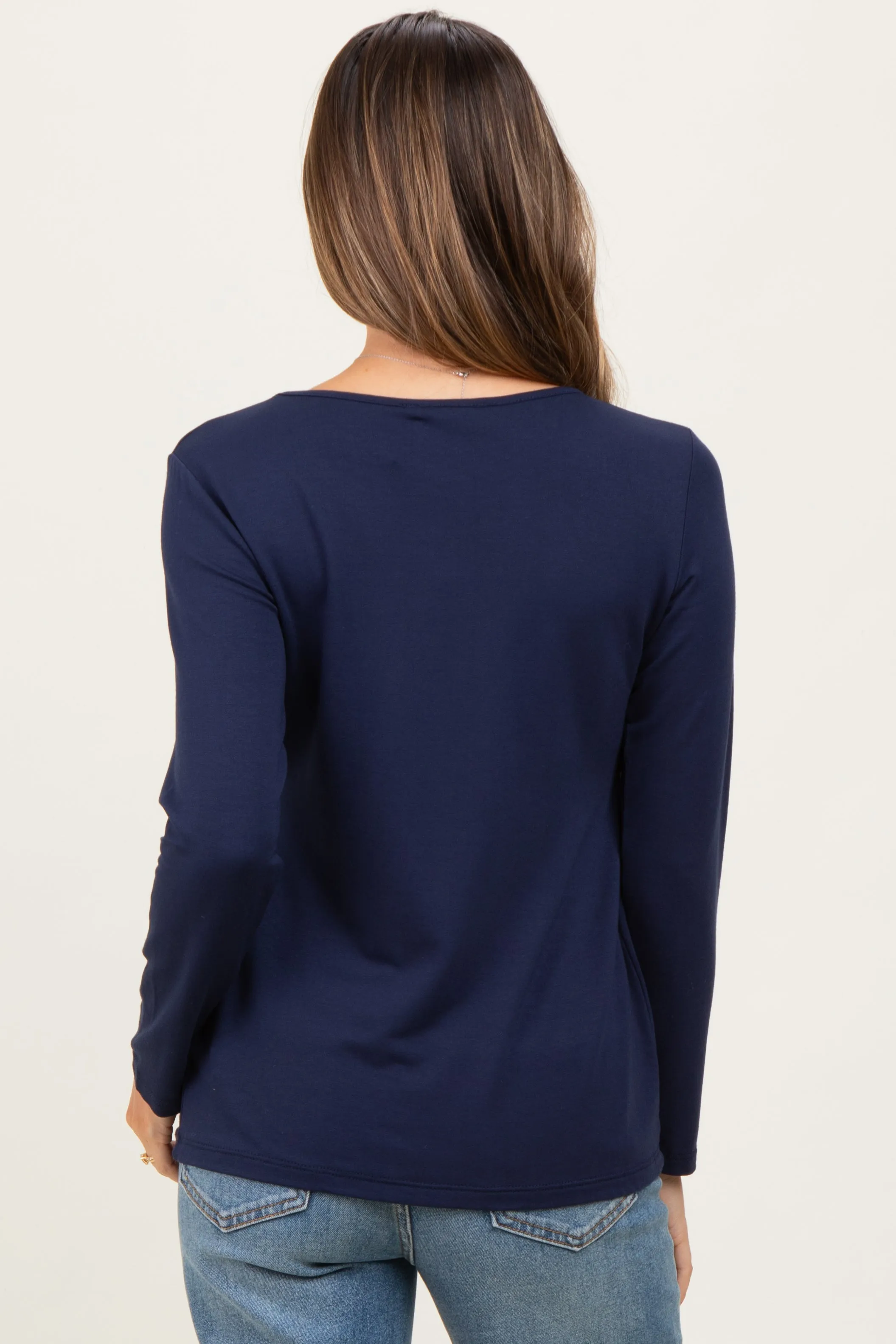 Navy French Terry Long Sleeve Scoop Neck Maternity Top sold by Pinkblush product image thumbnail 3