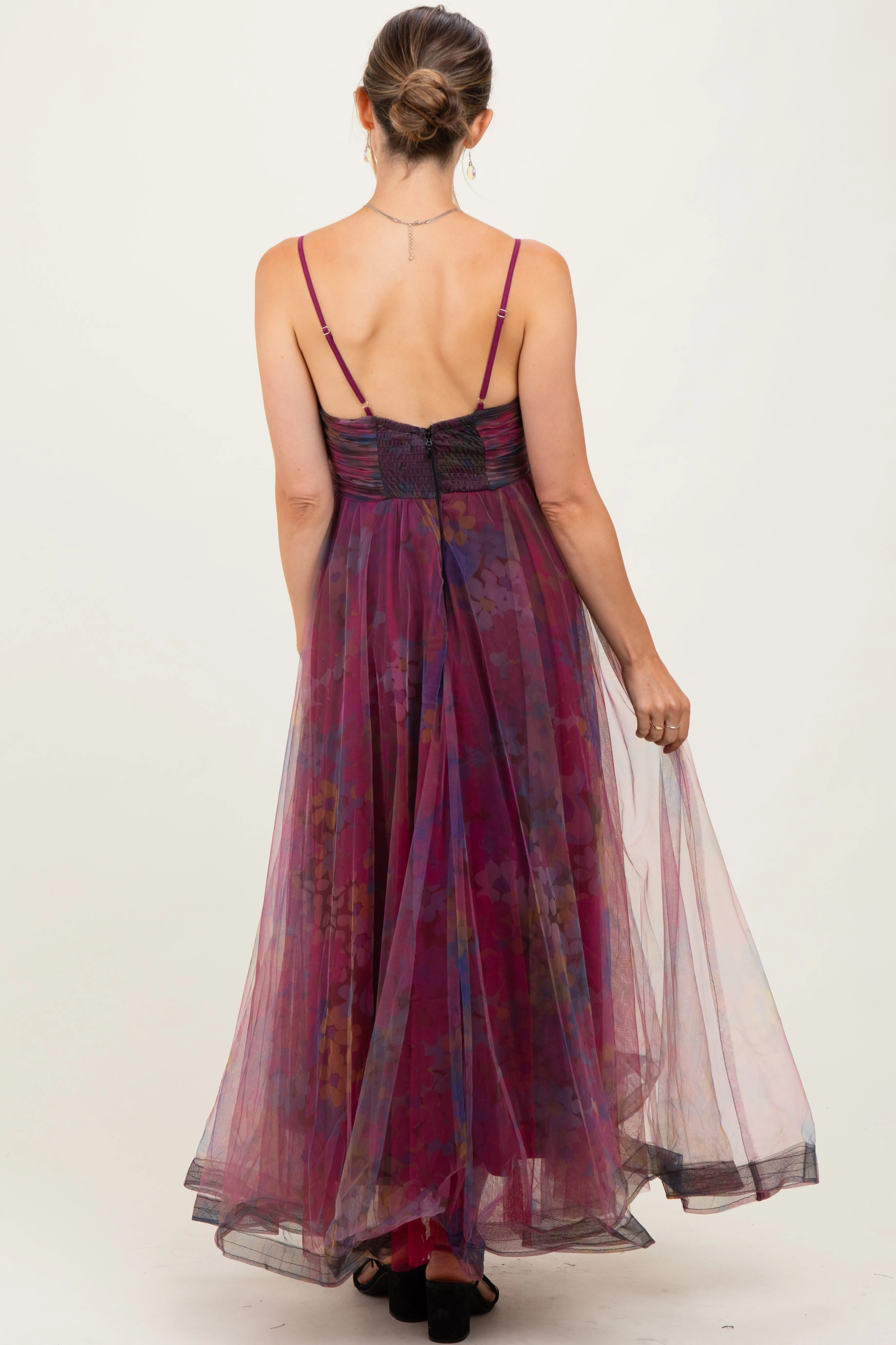 Magenta Floral Mesh Tulle Overlay Maternity Maxi Dress sold by Pinkblush product image thumbnail 4