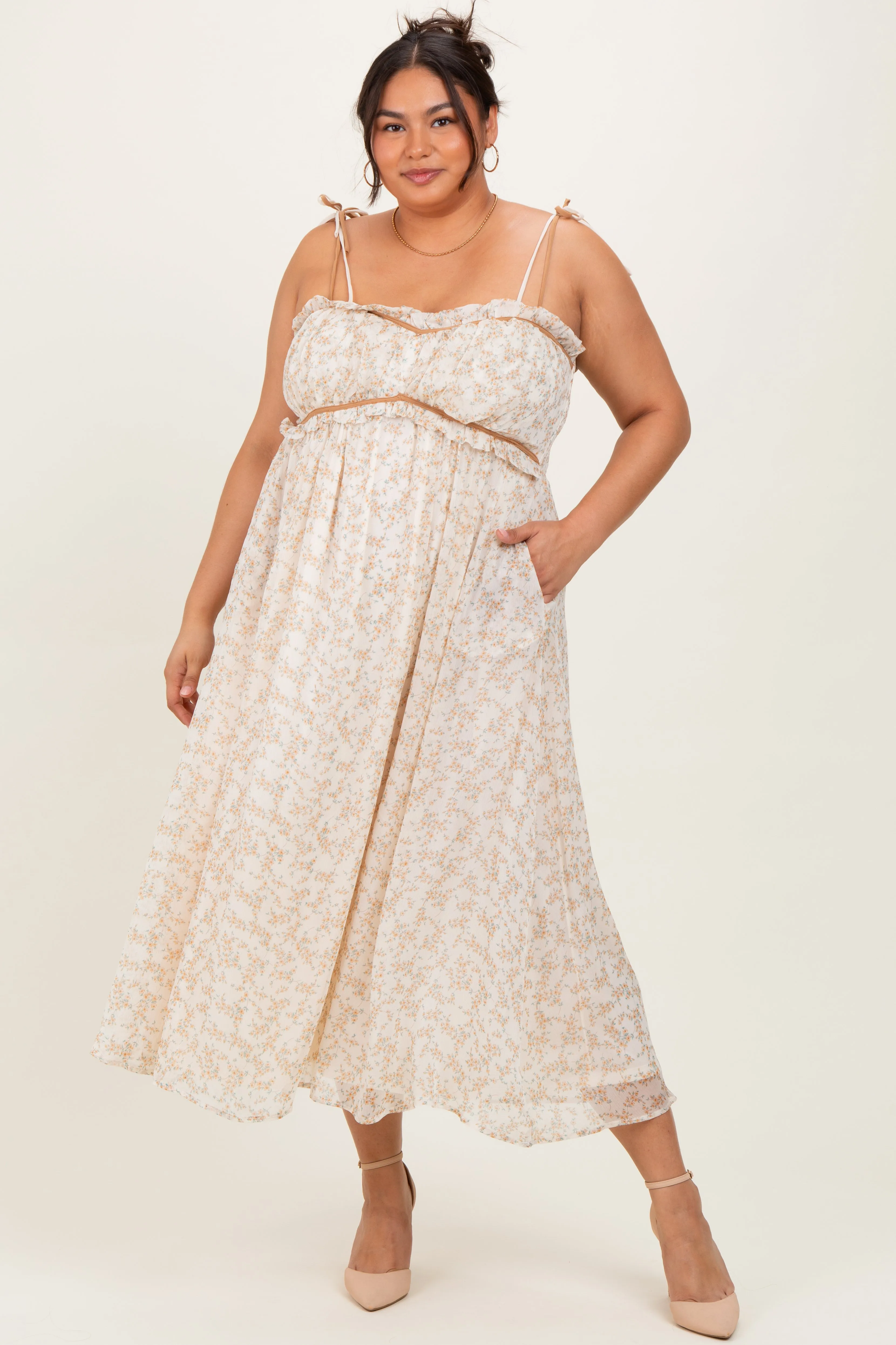 Yellow Plus Garden Floral Printed Smocking Maxi Dress sold by Pinkblush