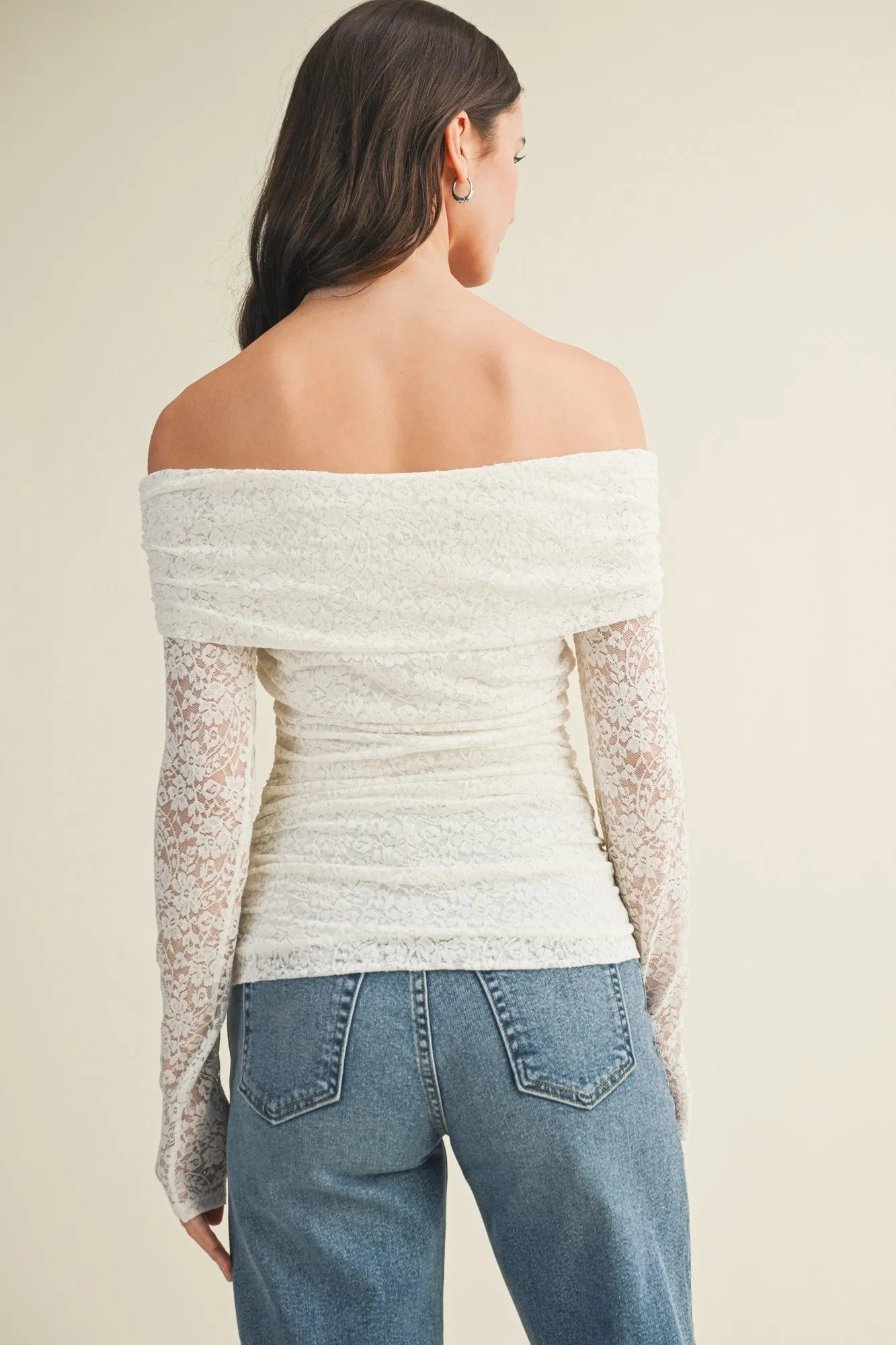 White Lace Off Shoulder Long Sleeve Top sold by Pinkblush product image thumbnail 4