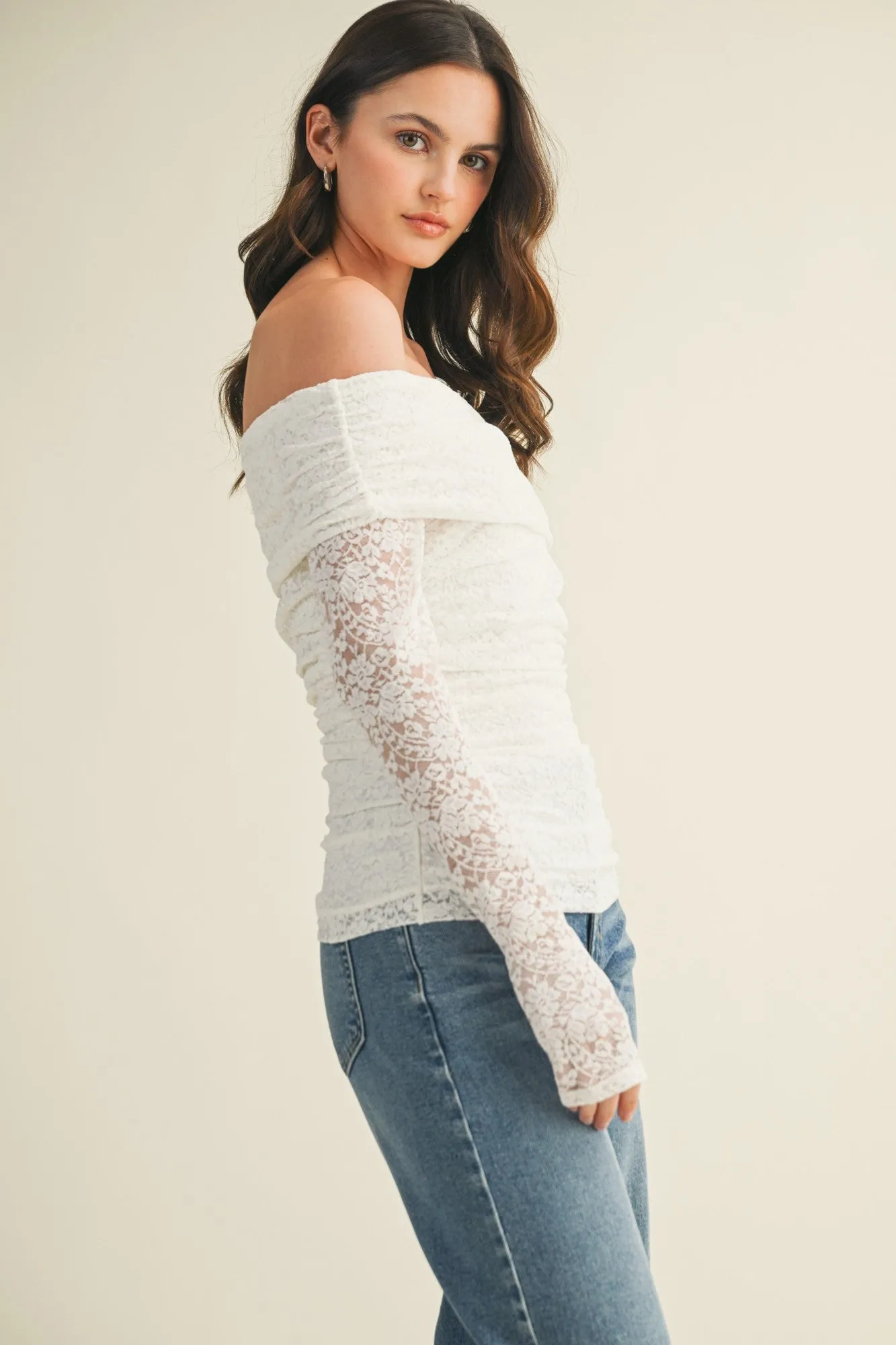 White Lace Off Shoulder Long Sleeve Top sold by Pinkblush product image thumbnail 3