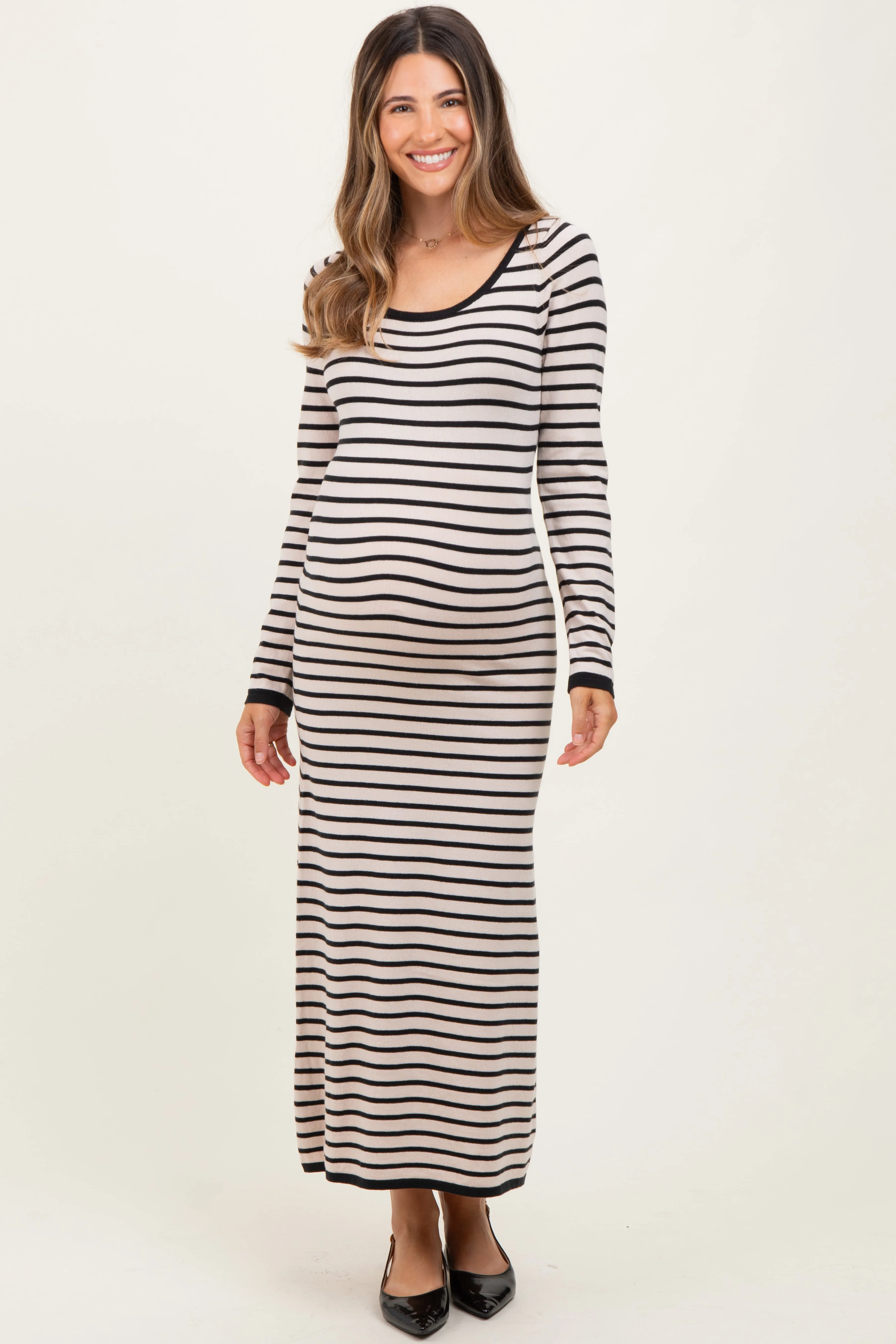 Black Striped Cutout Long Sleeve Maternity Maxi Dress sold by Pinkblush product image thumbnail 2