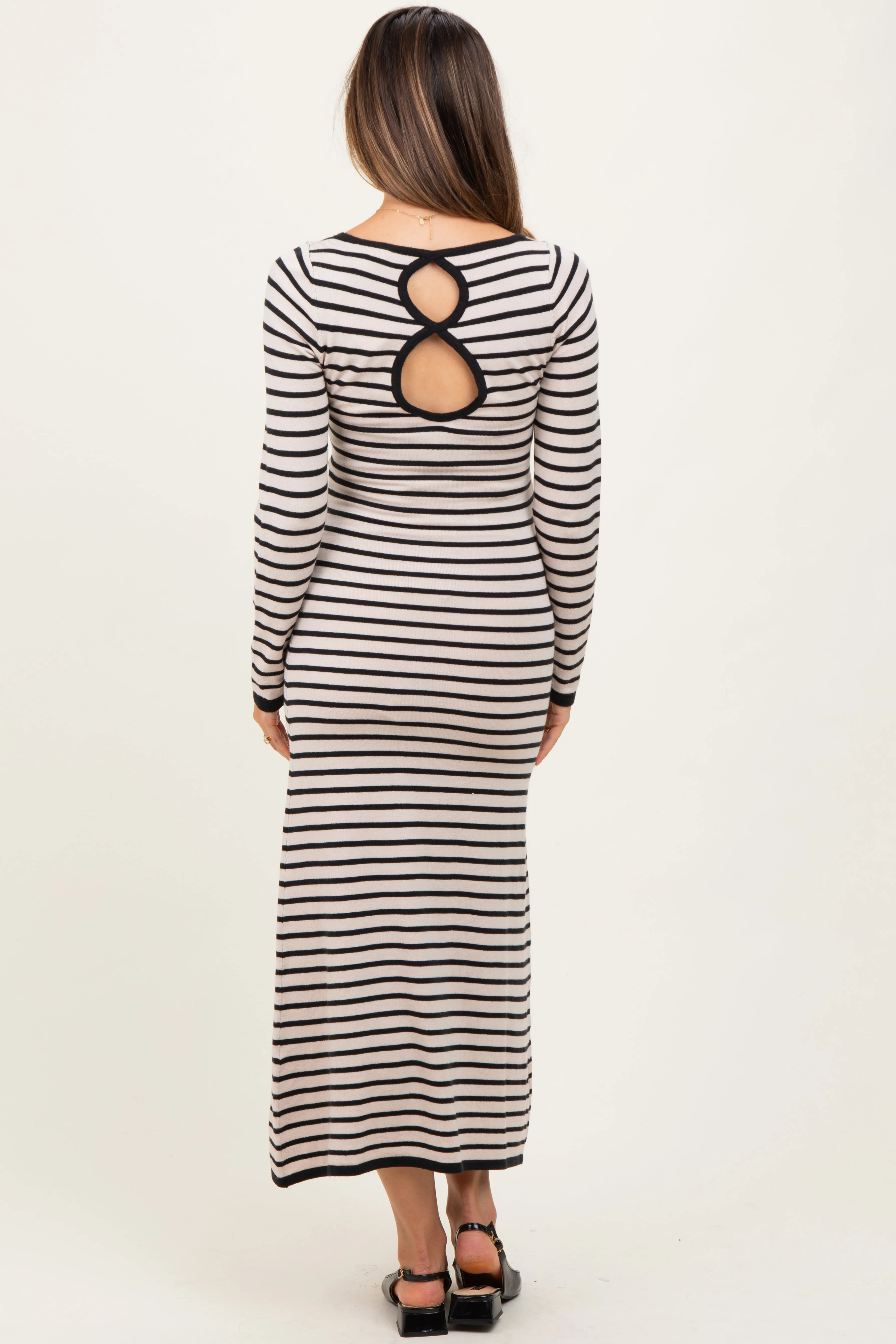 Black Striped Cutout Long Sleeve Maternity Maxi Dress sold by Pinkblush product image thumbnail 4