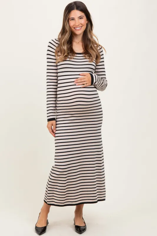 Black Striped Cutout Long Sleeve Maternity Maxi Dress sold by Pinkblush
