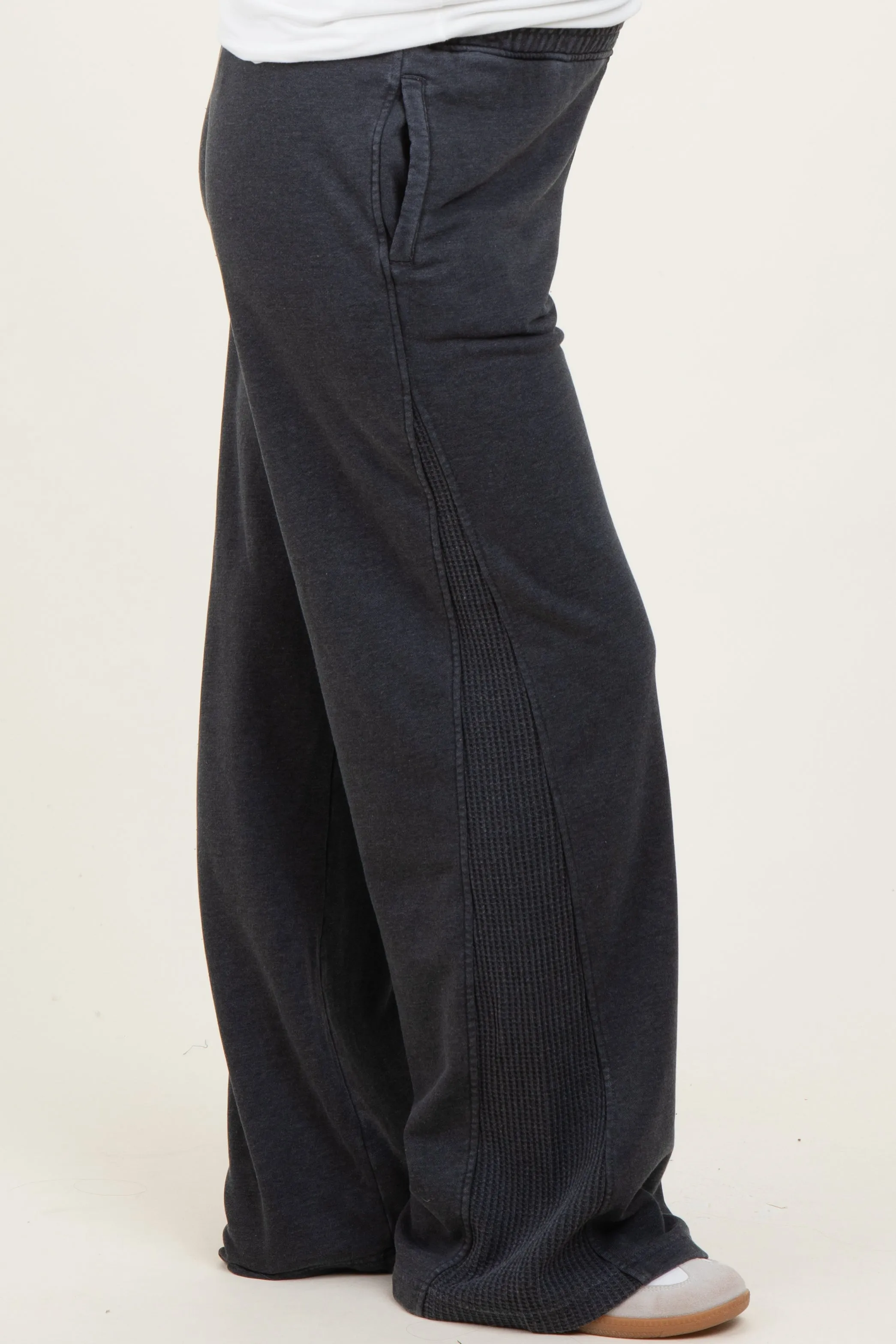 Black Mineral Wash Waffle Knit Contrast Maternity Lounge Pants sold by Pinkblush product image thumbnail 5