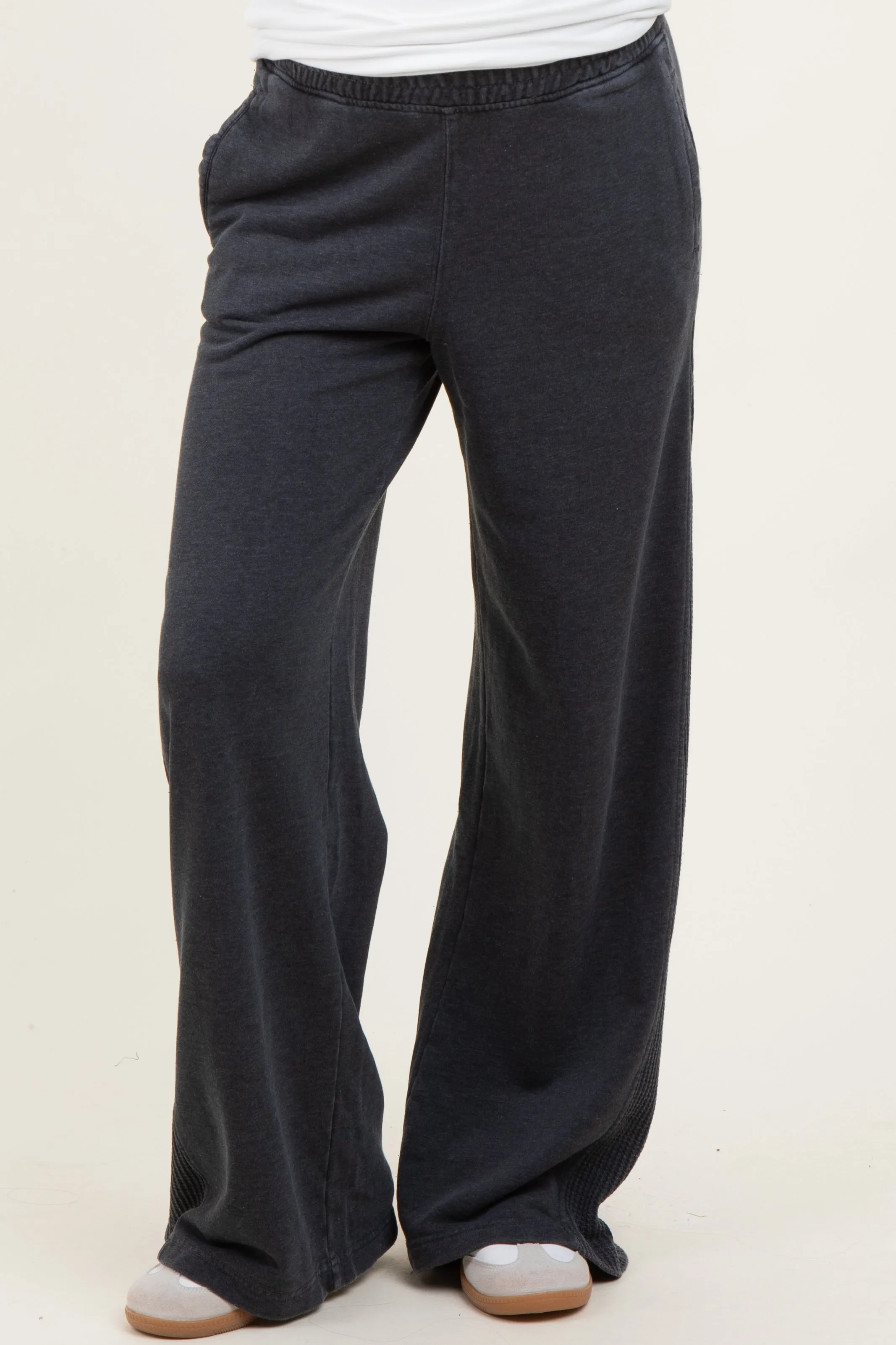 Black Mineral Wash Waffle Knit Contrast Maternity Lounge Pants sold by Pinkblush product image thumbnail 3
