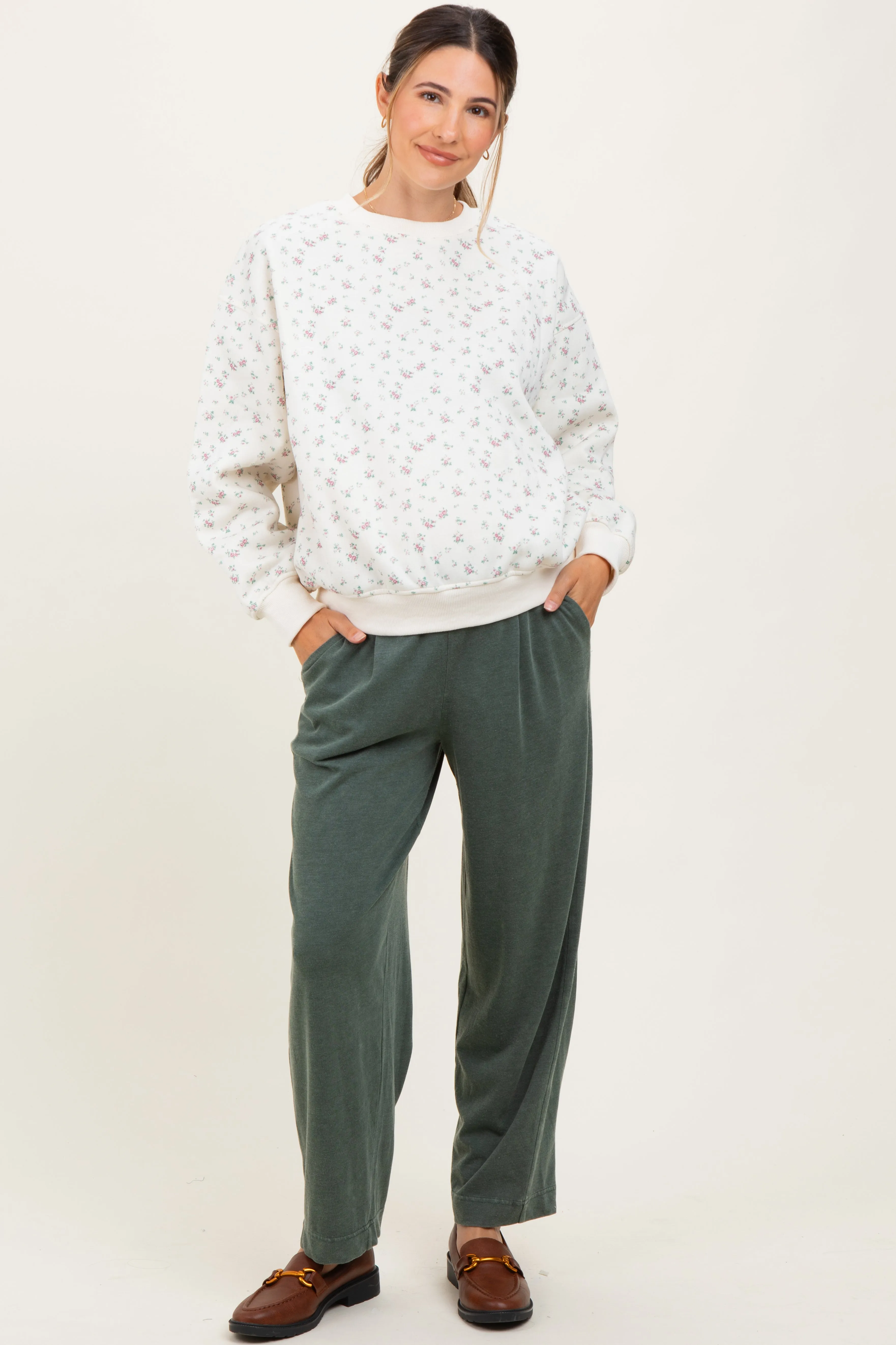 Ivory Floral Oversized Maternity Sweatshirt sold by Pinkblush product image thumbnail 3