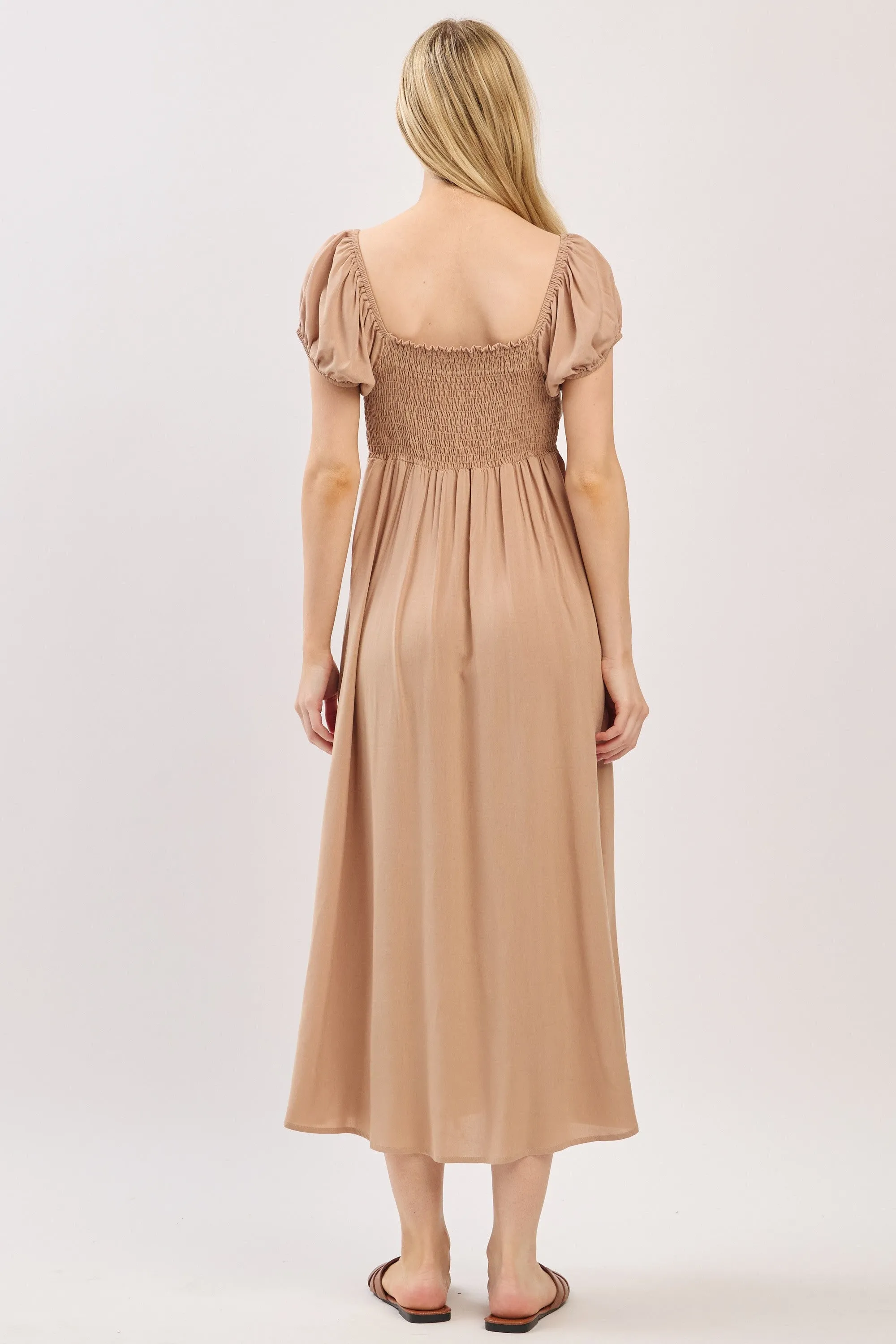 Camel Button Accent Front Slit Midi Dress sold by Pinkblush product image thumbnail 4