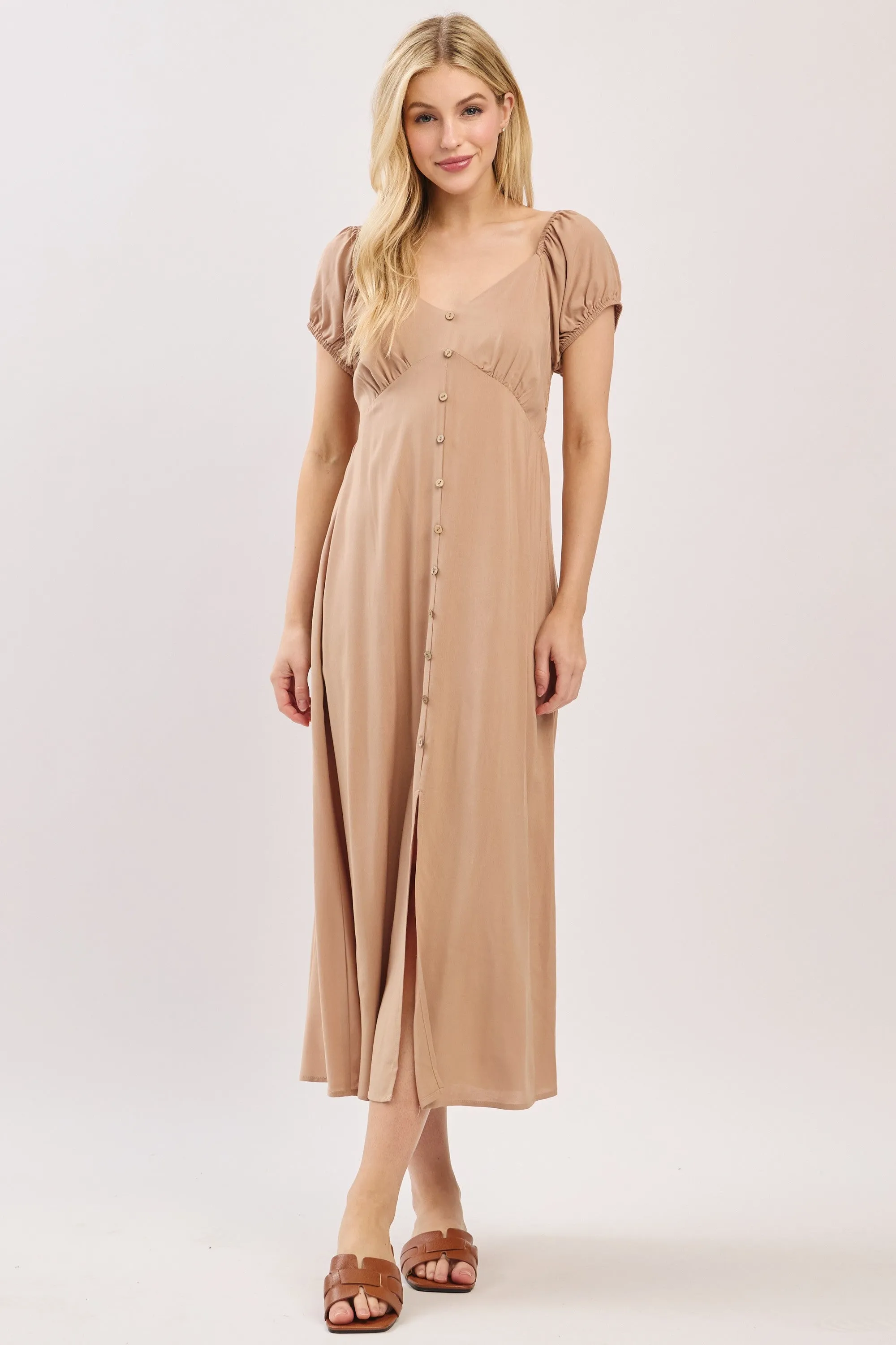 Camel Button Accent Front Slit Midi Dress sold by Pinkblush product image thumbnail 2