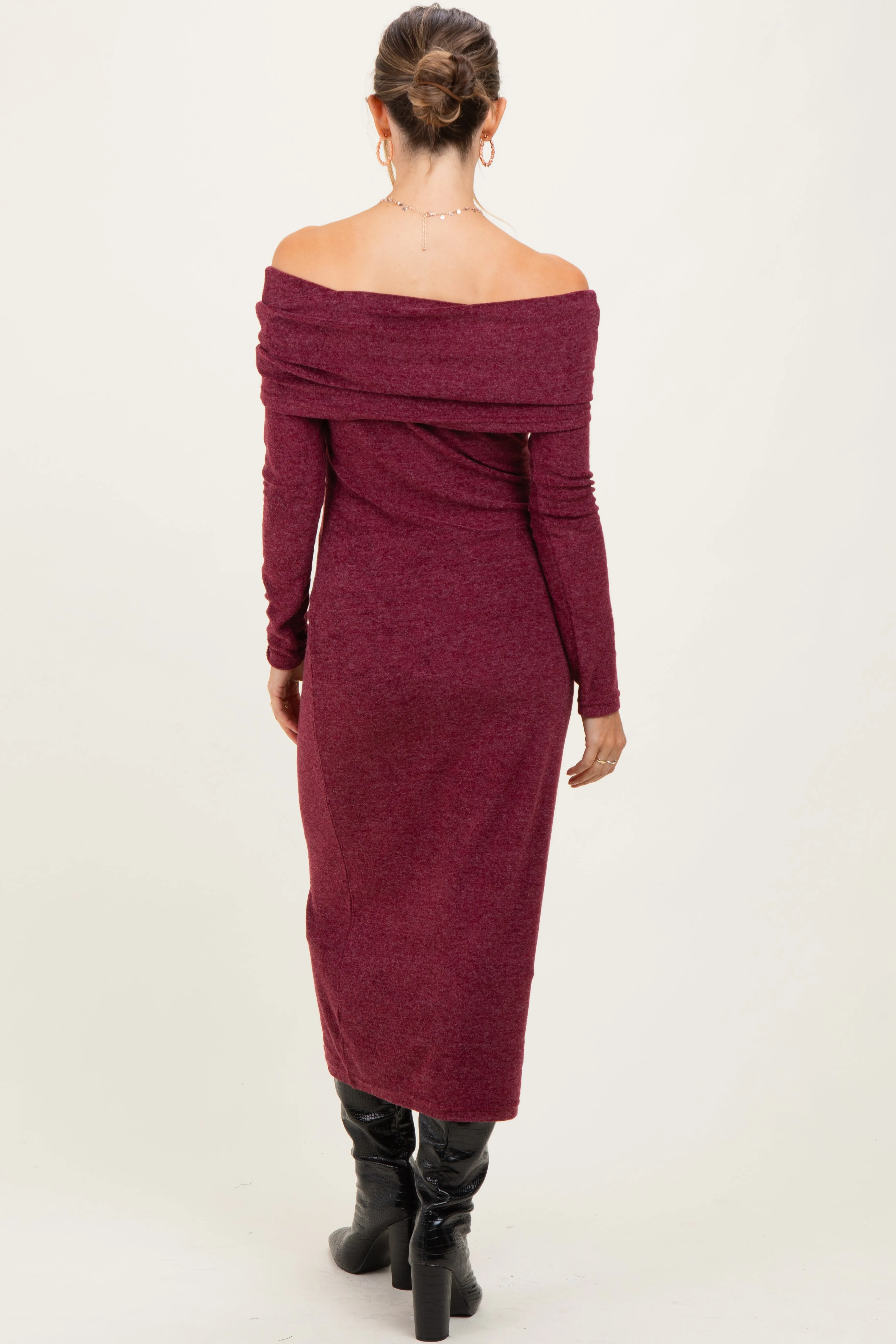 Burgundy Long Sleeve Off Shoulder Maternity Maxi Dress sold by Pinkblush product image thumbnail 4
