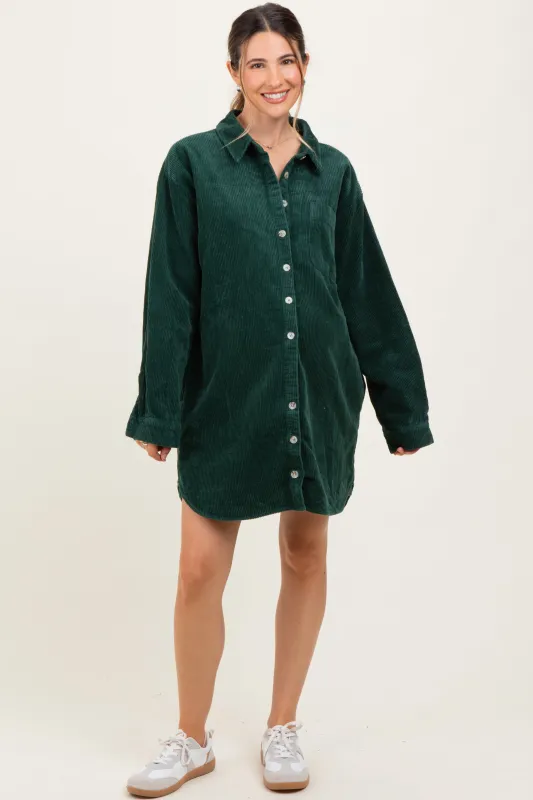 Forest Green Corduroy Maternity Shirt Mini Dress sold by Pinkblush