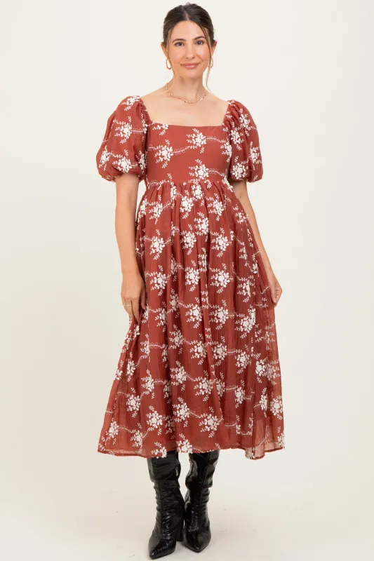 Rust Textured Maternity Midi Dress sold by Pinkblush