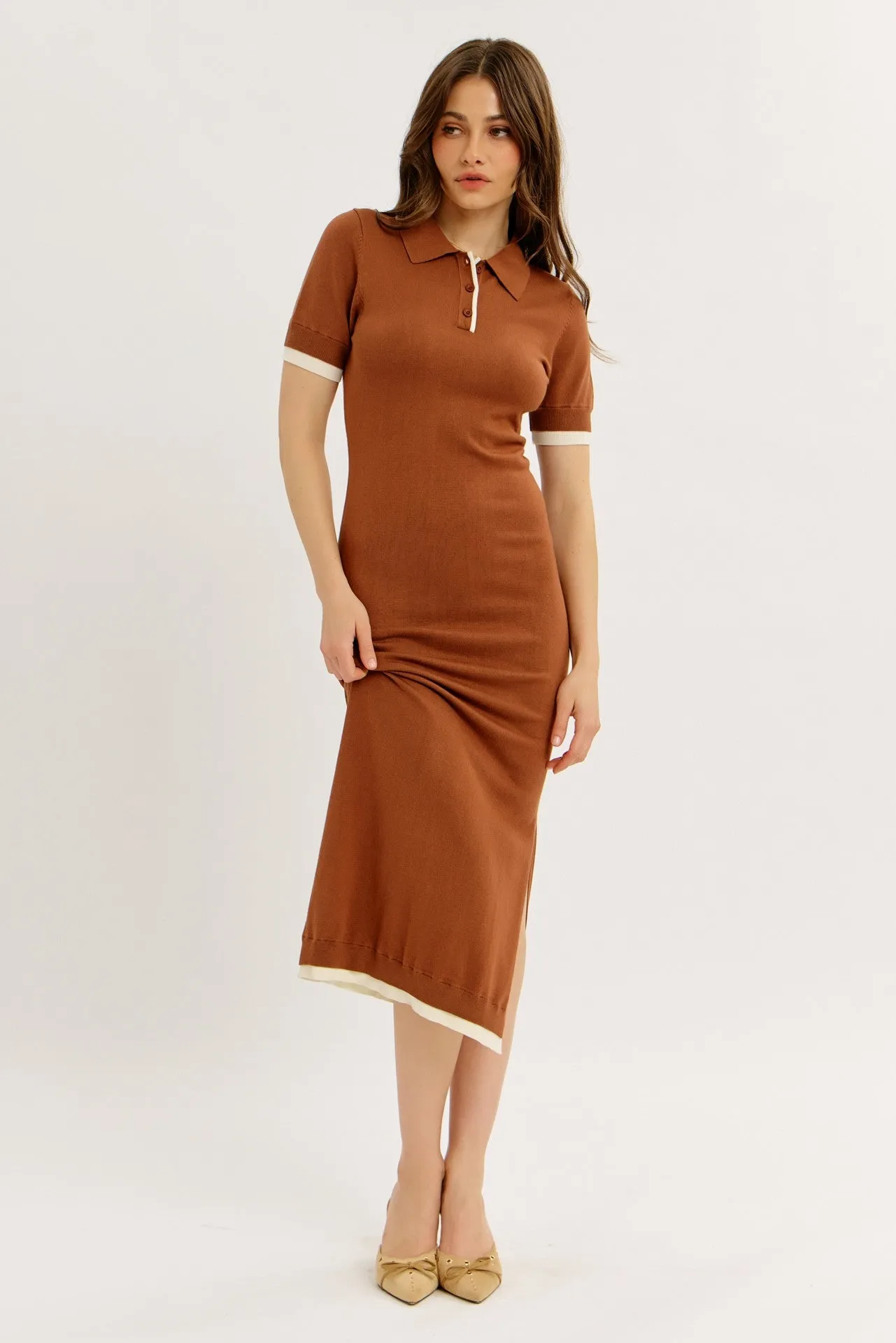 Camel Sweater Side Slit Midi Dress sold by Pinkblush product image thumbnail 2