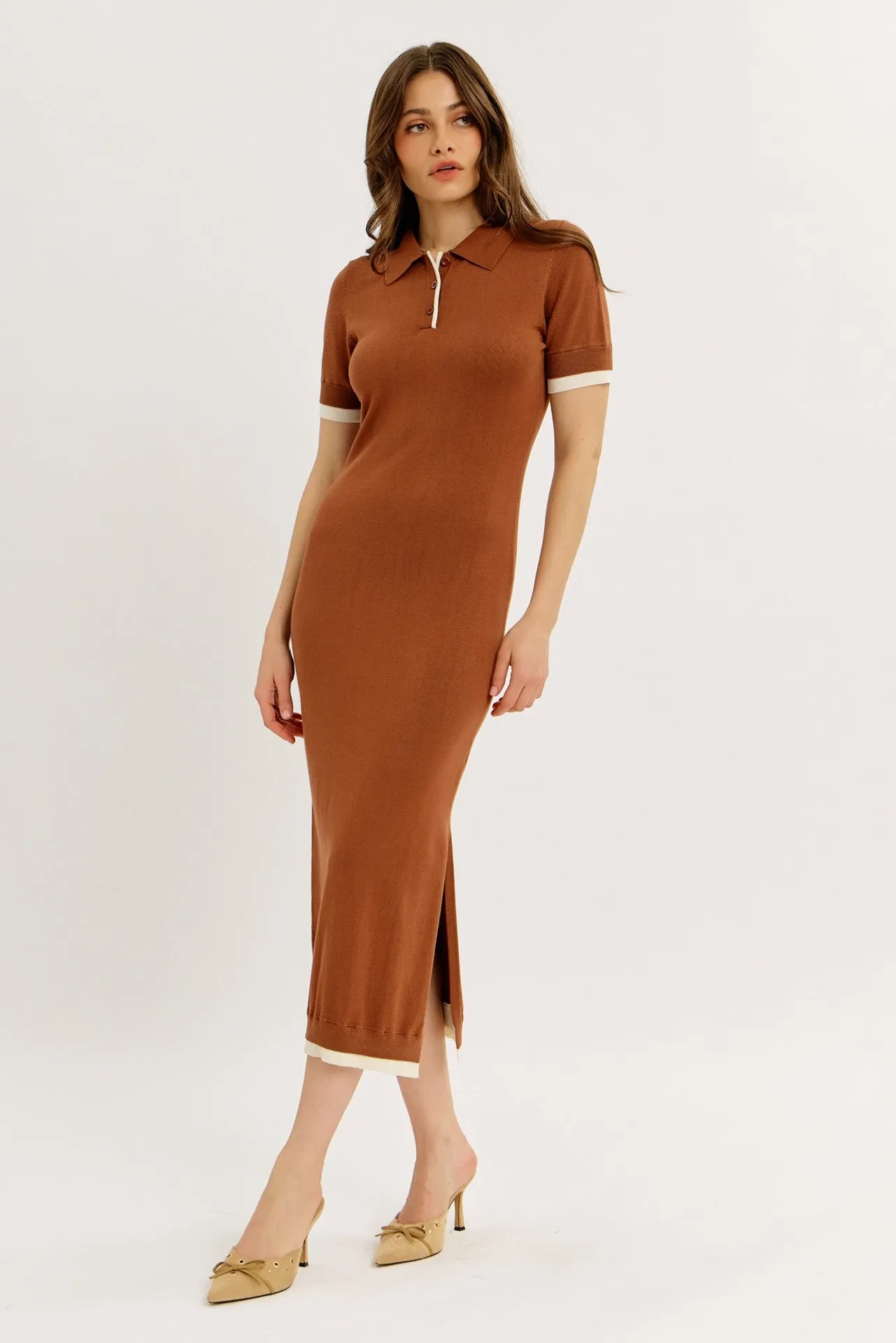 Camel Sweater Side Slit Midi Dress sold by Pinkblush product image thumbnail 3