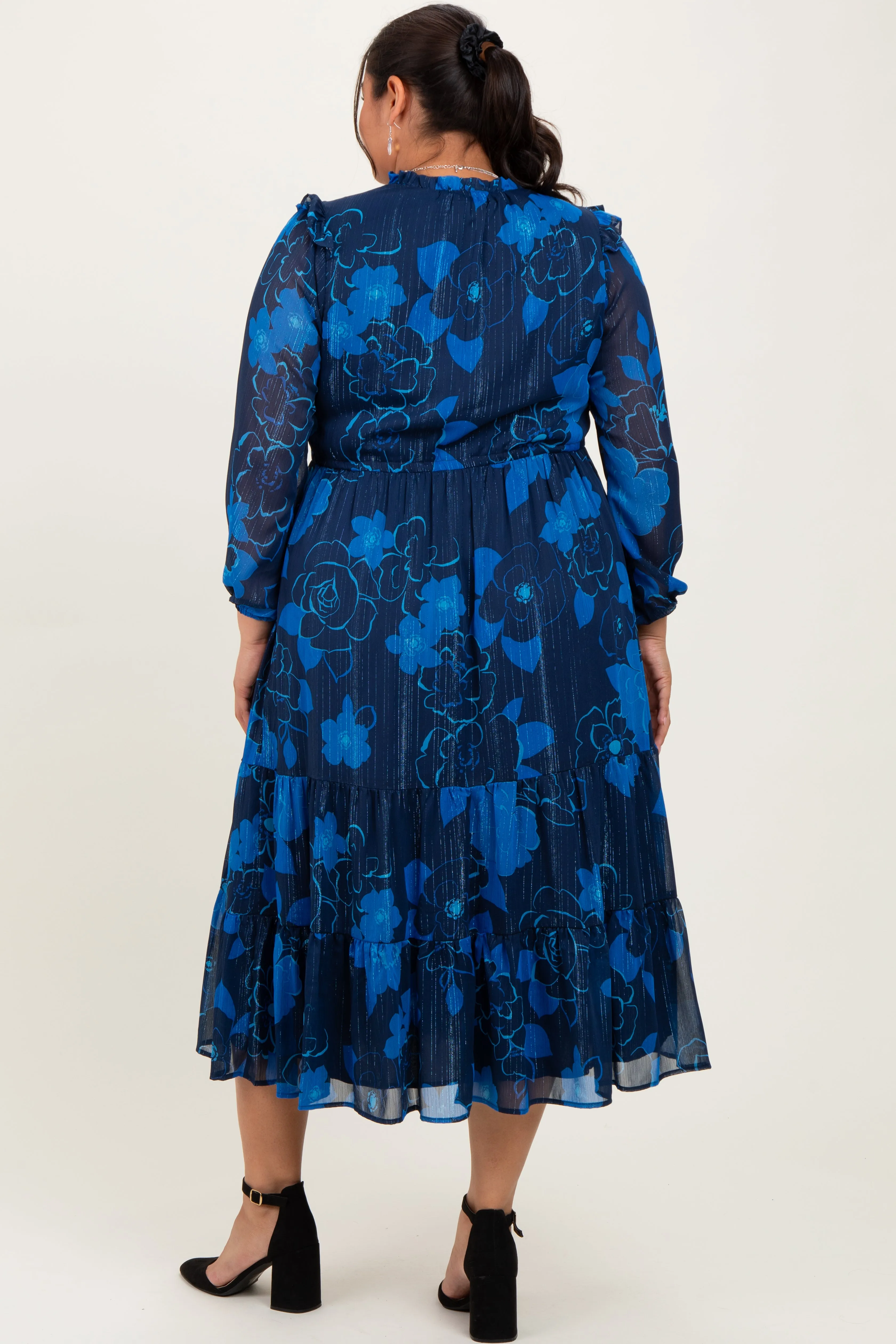 Navy Blue Floral Tiered Plus Midi Dress sold by Pinkblush product image thumbnail 4