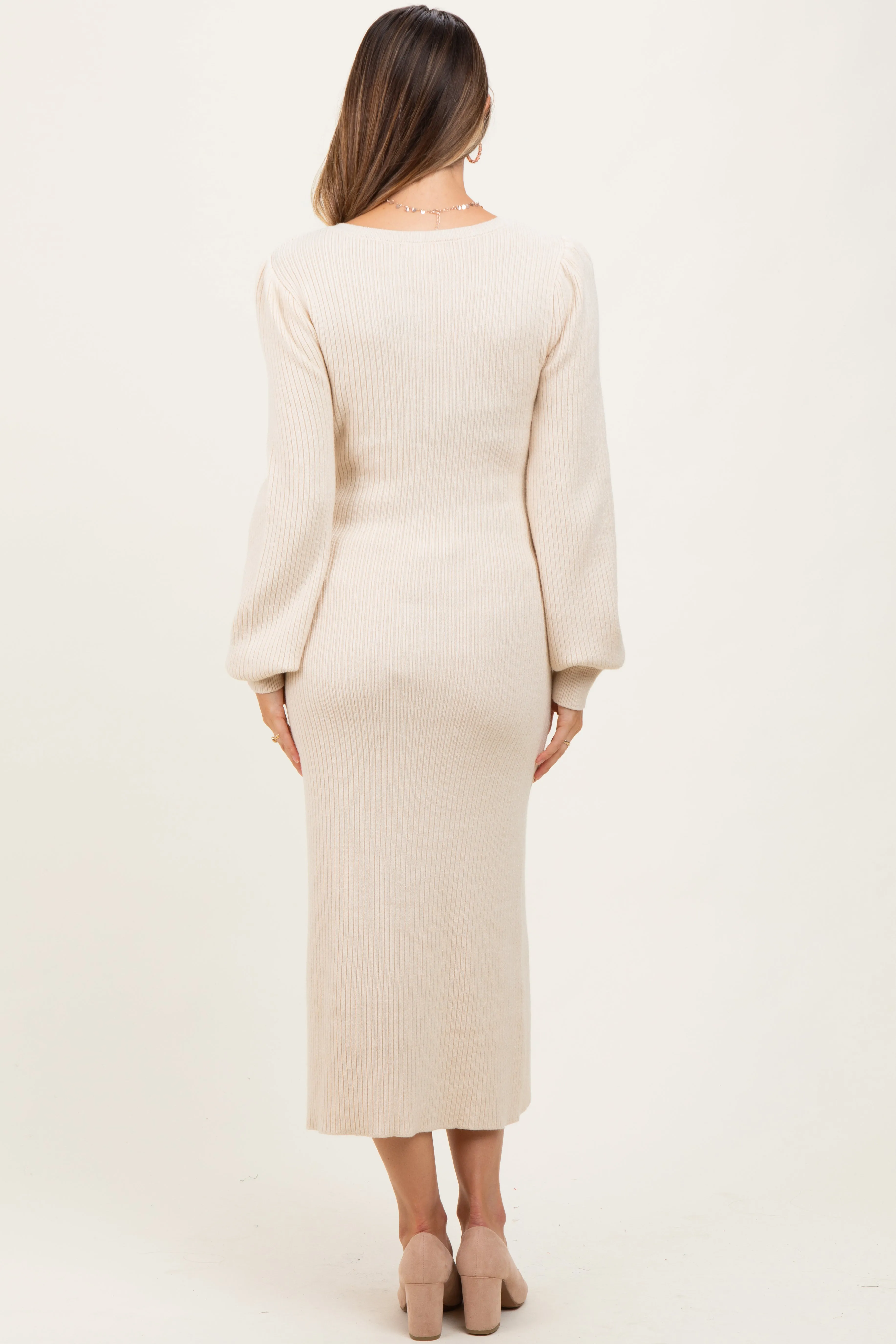 Cream Ribbed Bow Detail Maternity Midi Sweater Dress sold by Pinkblush product image thumbnail 4