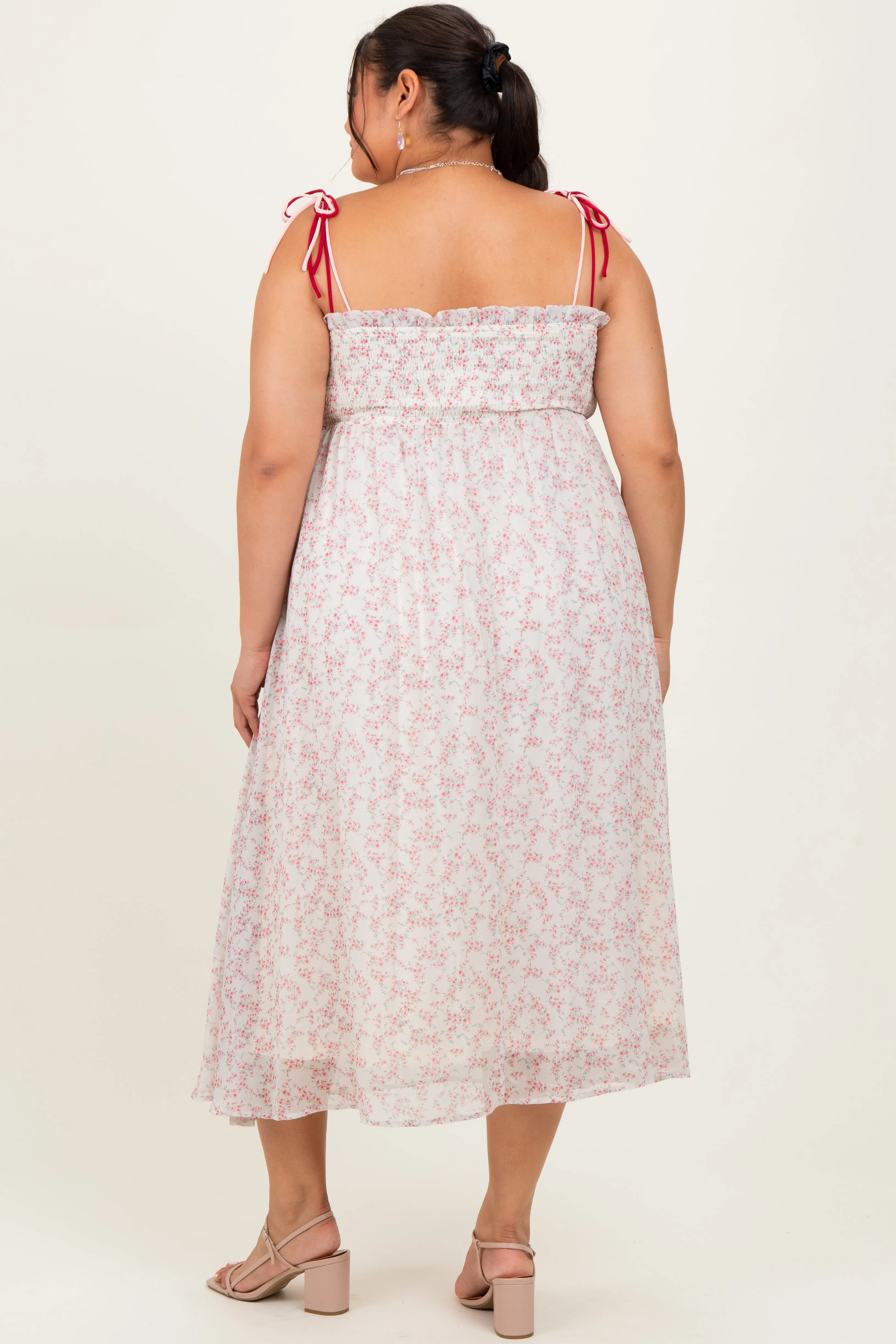 Pink Floral Ruffle Detail Shoulder Tie Plus Midi Dress sold by Pinkblush product image thumbnail 3