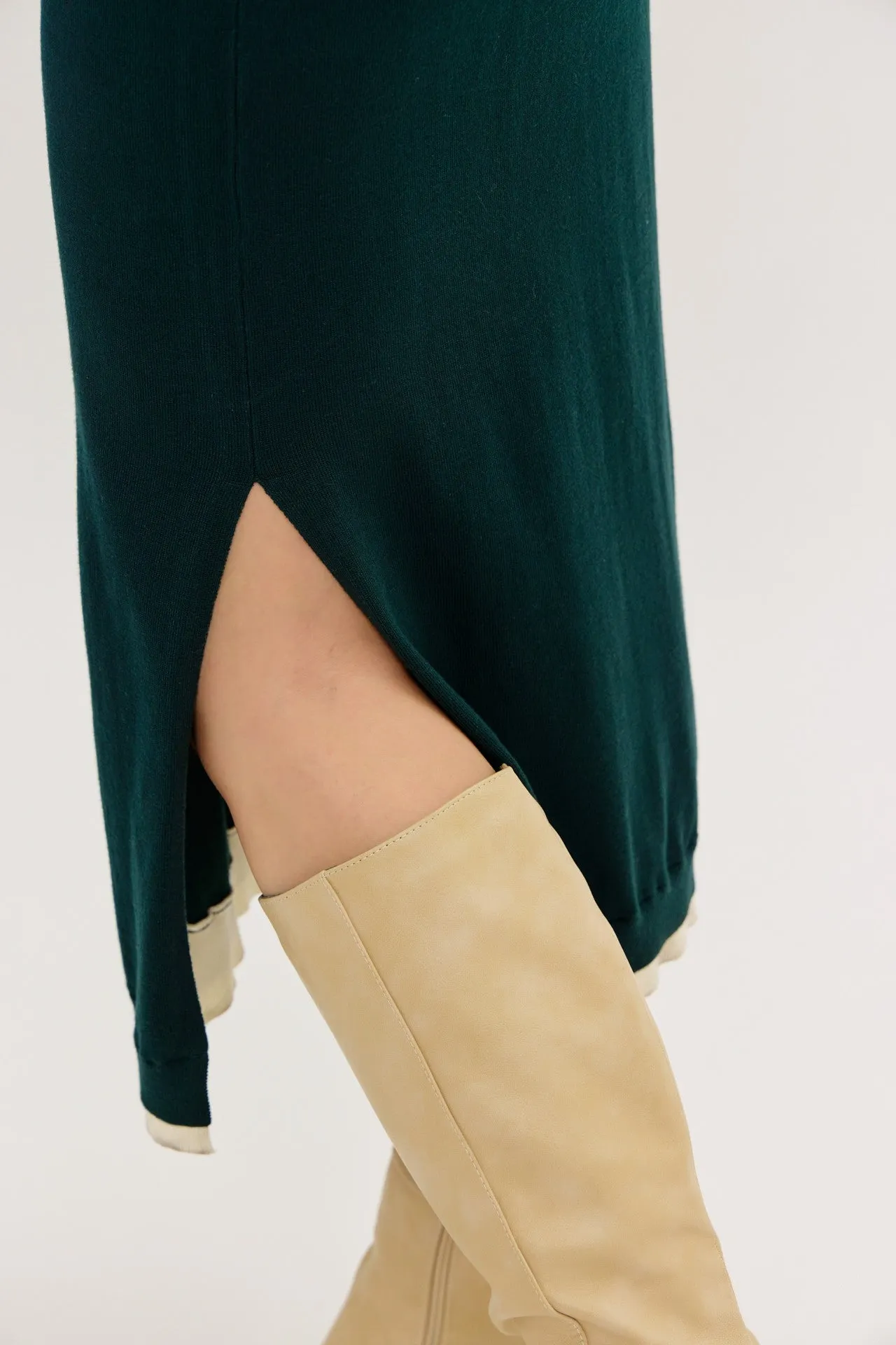 Dark Green Sweater Side Slit Midi Dress sold by Pinkblush product image thumbnail 5